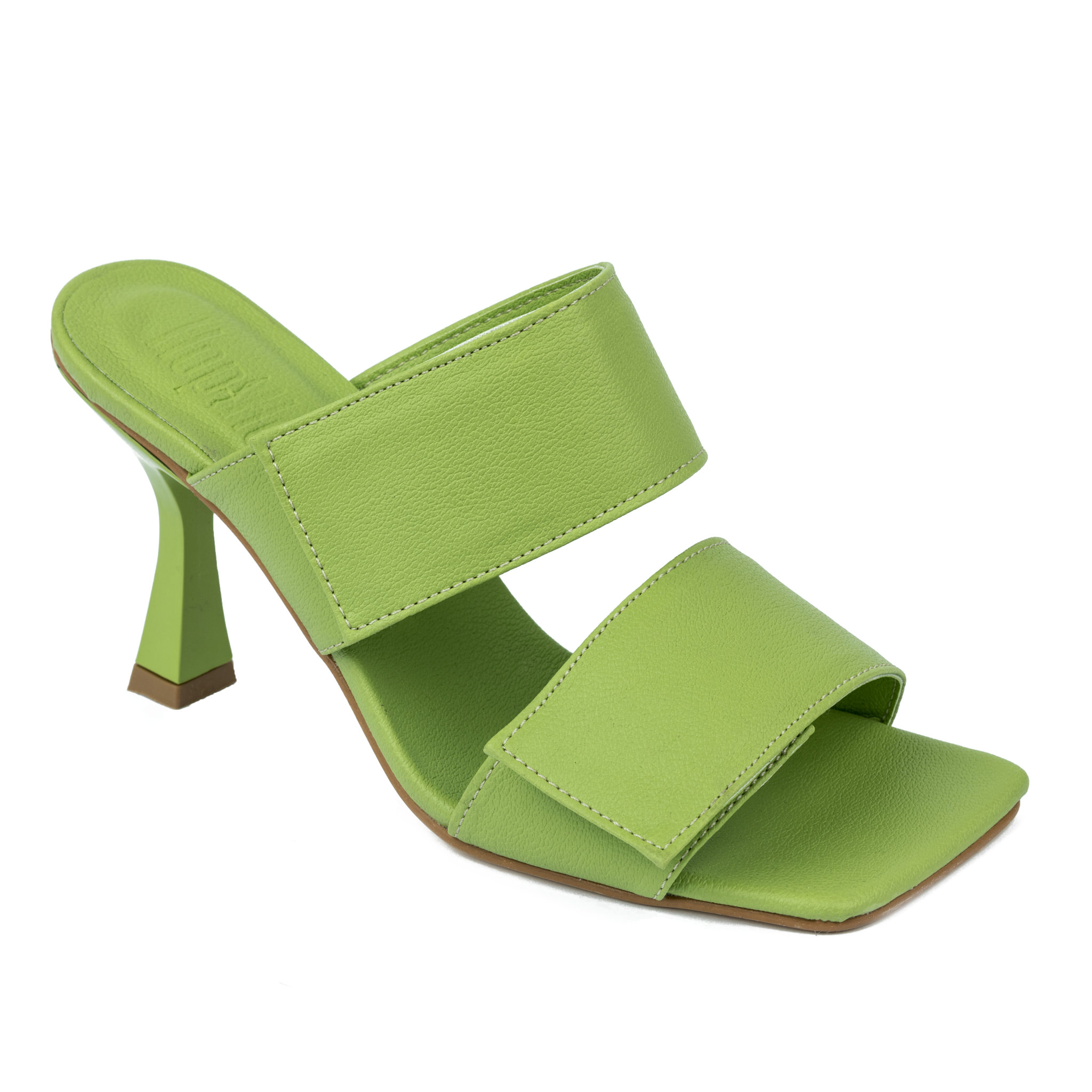 VELCRO BAND MULES WITH BLOCK HEEL - GREEN