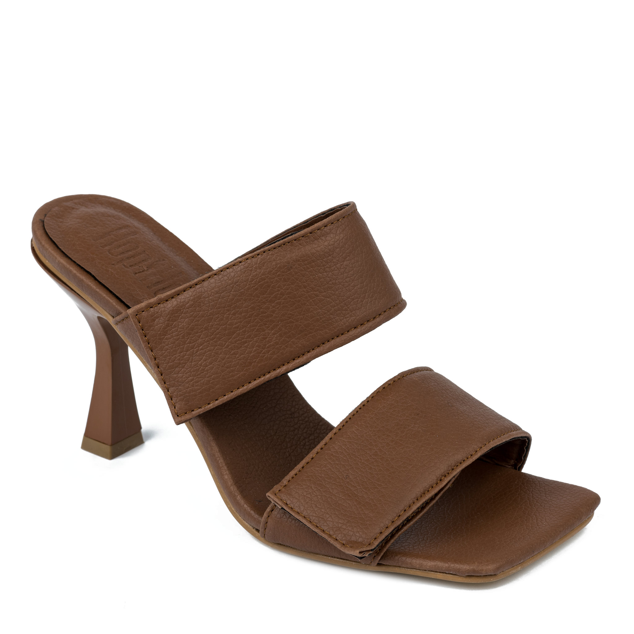 VELCRO BAND MULES WITH BLOCK HEEL - CAMEL