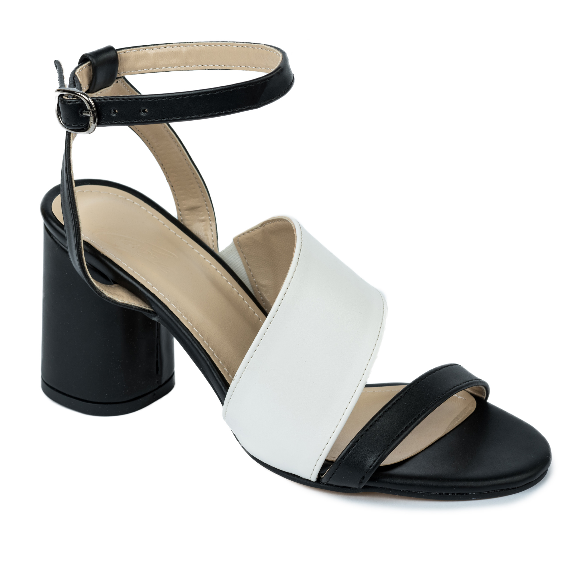 THICK HEEL SANDALS WITH BELTS - WHITE/BLACK