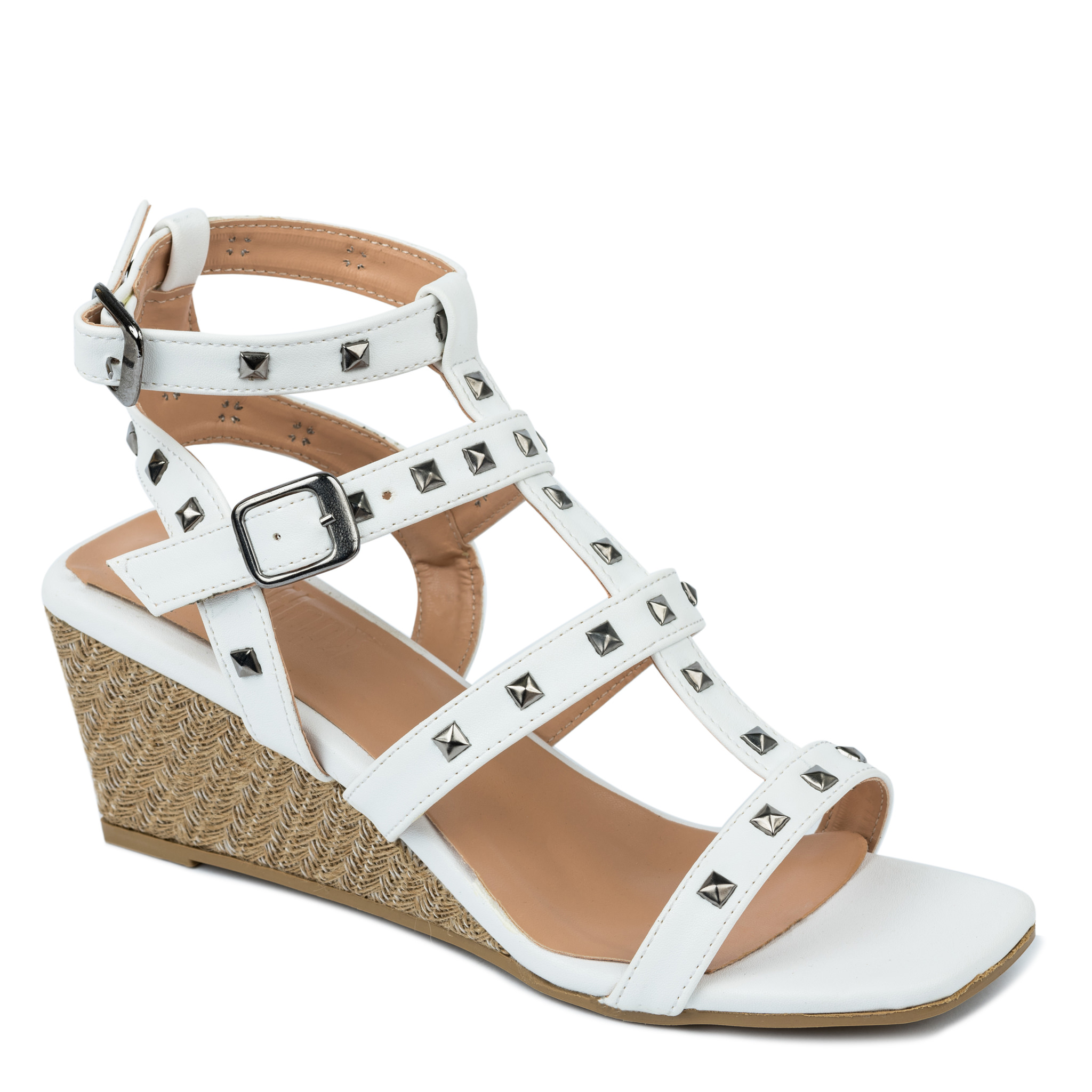 WEDGE SANDALS WITH RIVETS - WHITE
