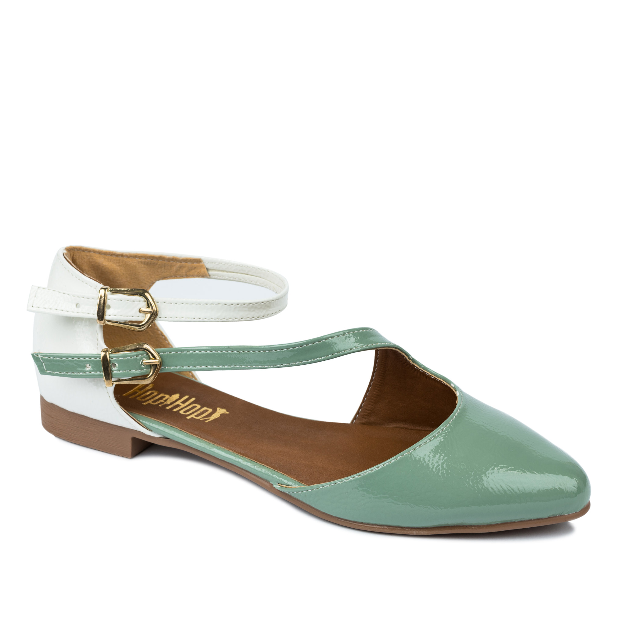 PATENT FLATS WITH BELT - GREEN