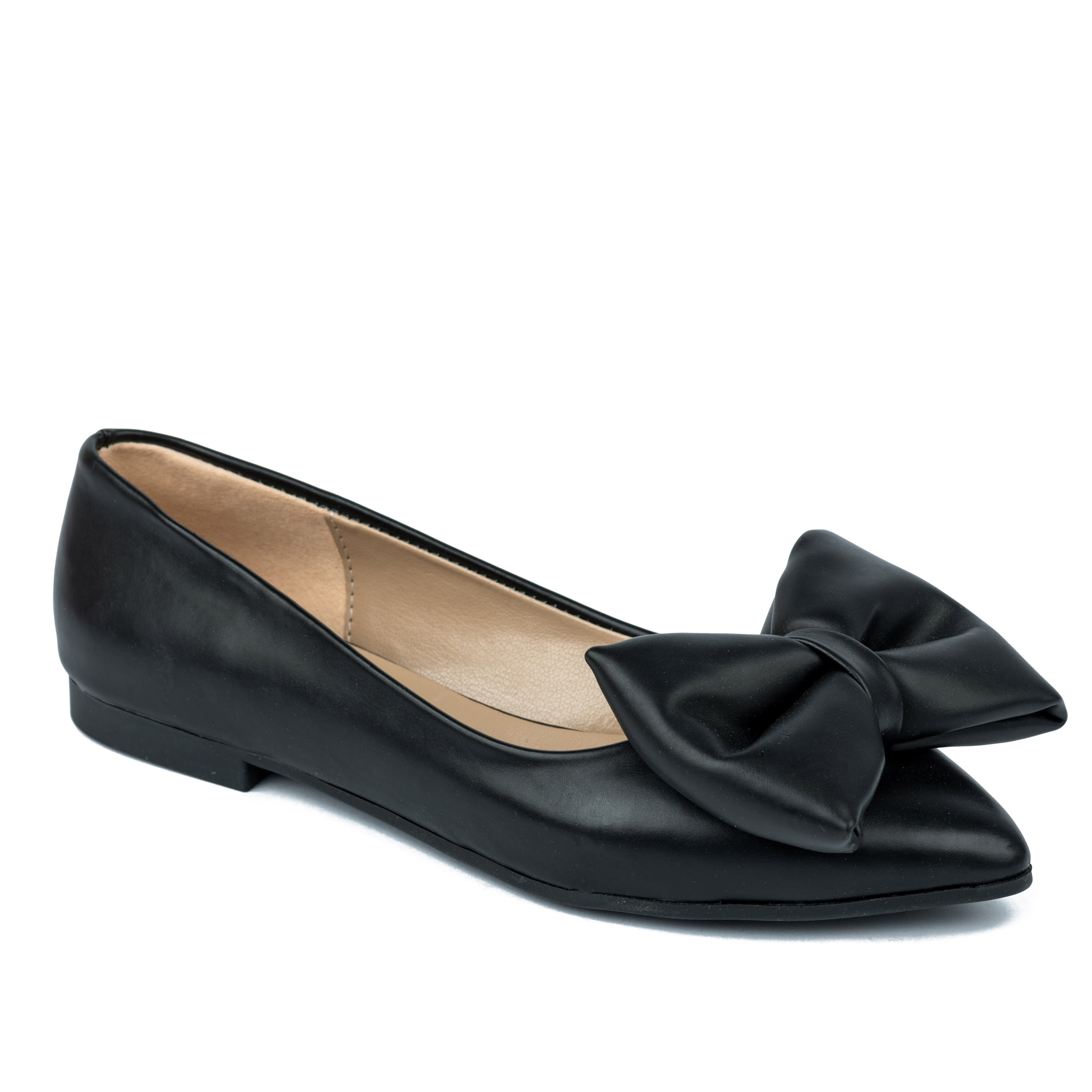 POINTED FLATS WITH BOW - BLACK
