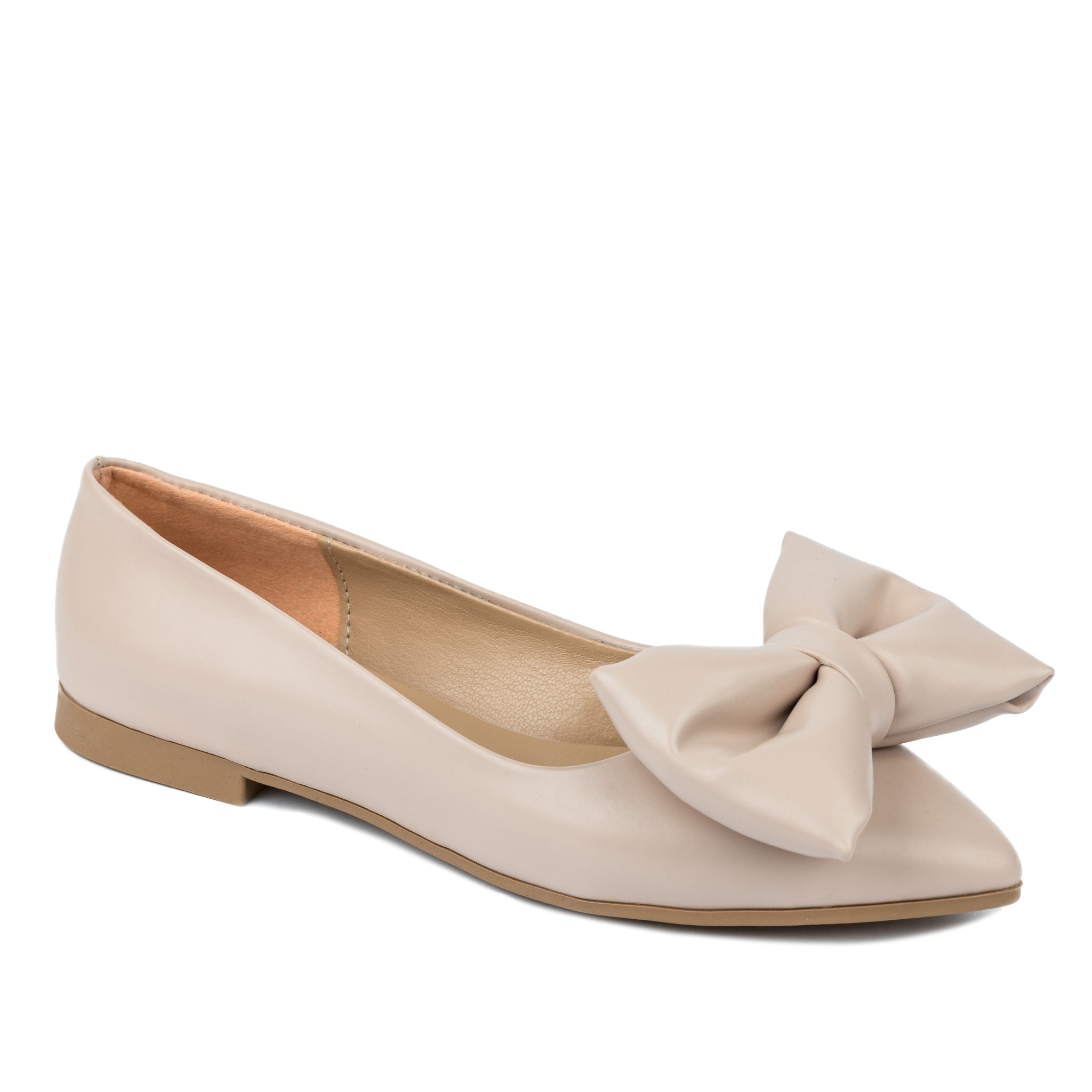 POINTED FLATS WITH BOW - BEIGE