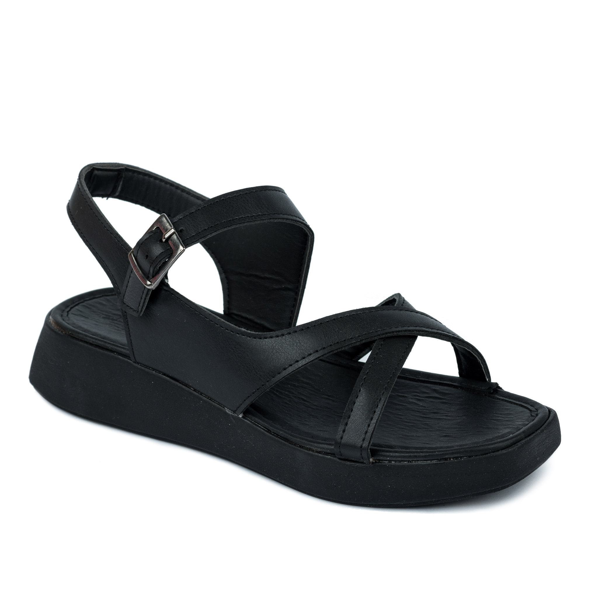 CROSS STRAP SANDALS WITH BELTS - BLACK