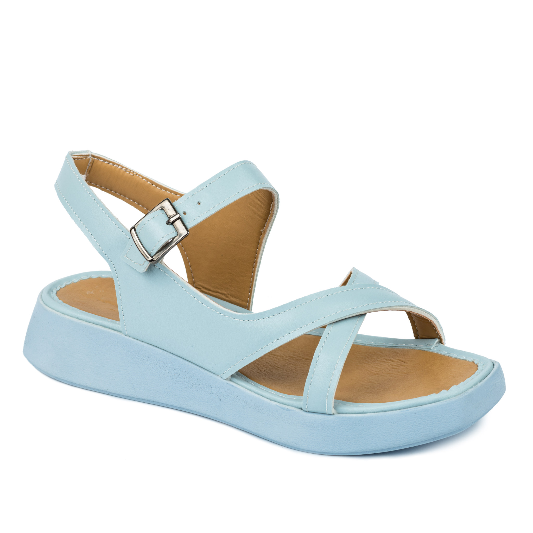 CROSS STRAP SANDALS WITH BELTS - BLUE