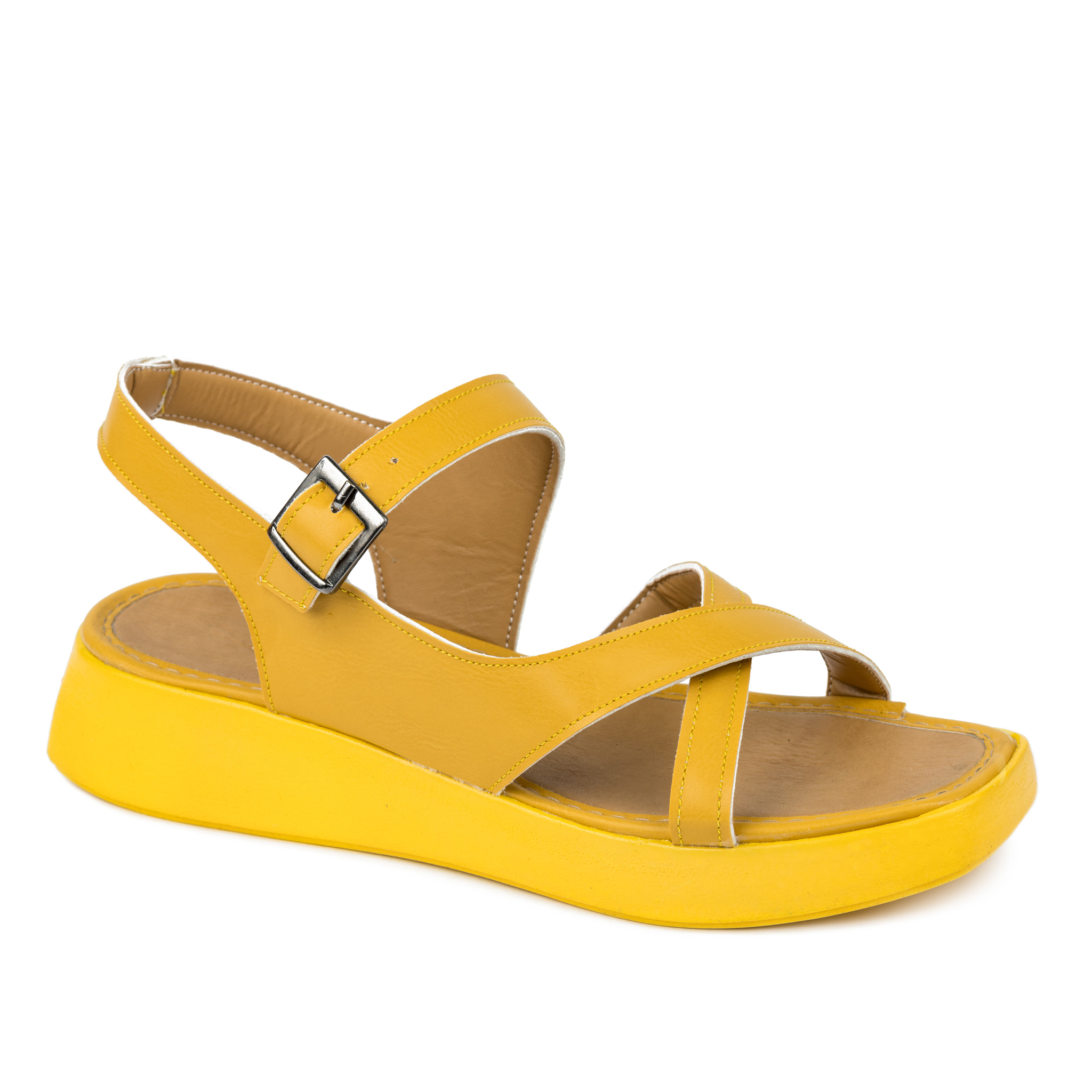 CROSS STRAP SANDALS WITH BELTS - YELLOW