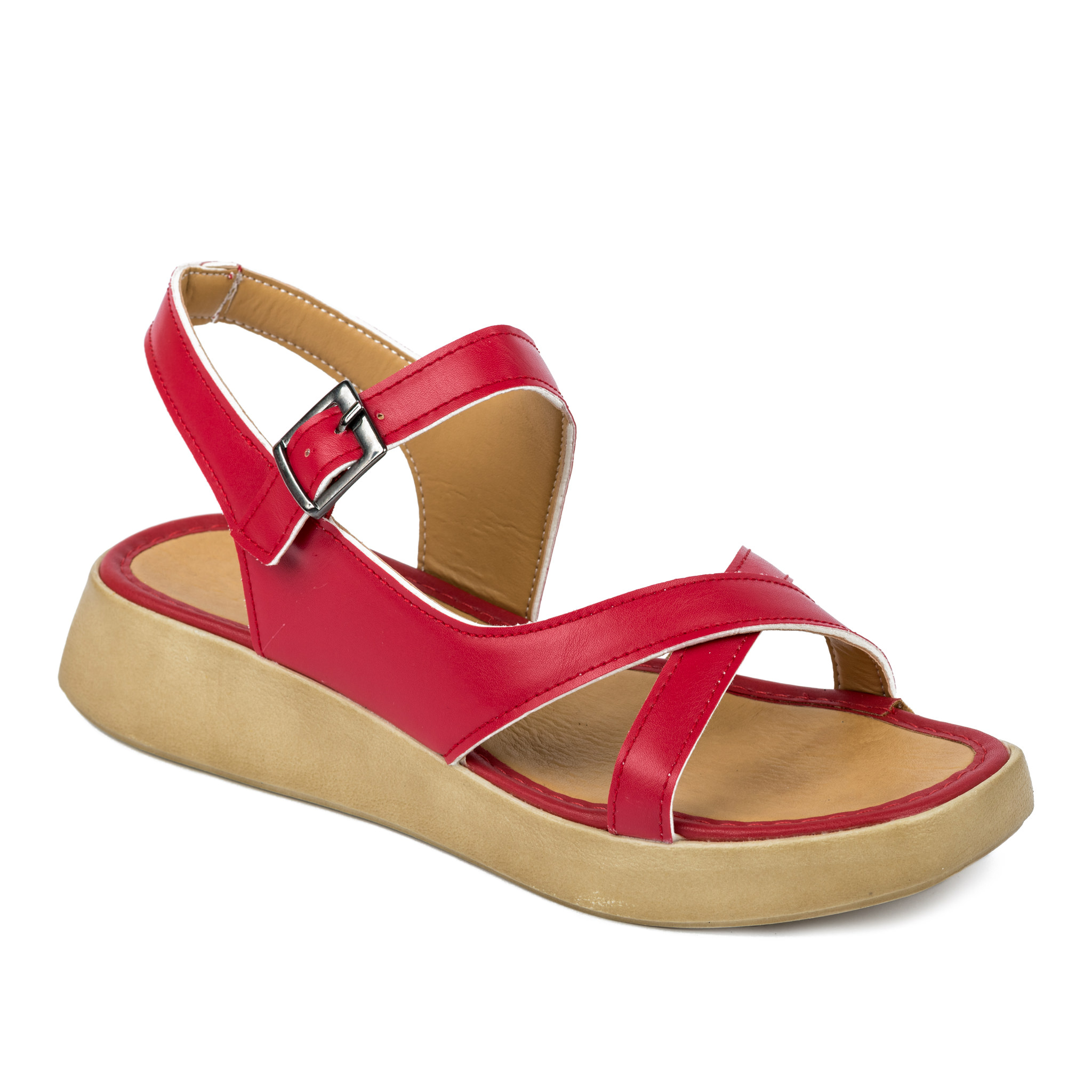 CROSS STRAP SANDALS WITH BELTS - RED