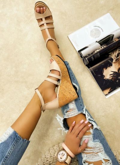 WEDGE SANDALS WITH BELTS - POWDER ROSE