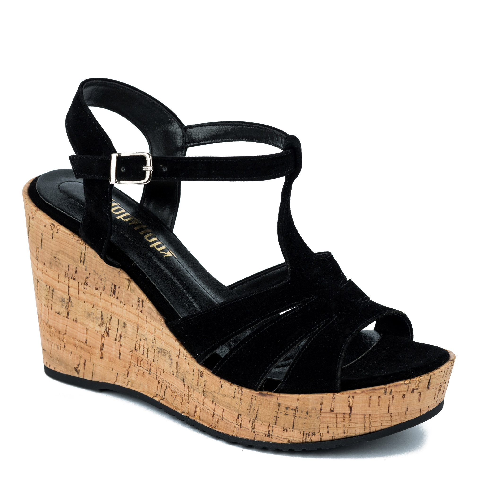 PLUSH WEDGE SANDALS WITH BELTS - BLACK