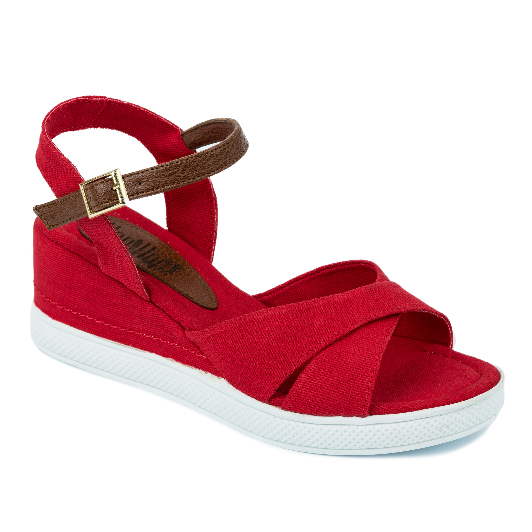 CROSS STRAP WEDGE SANDALS - RED