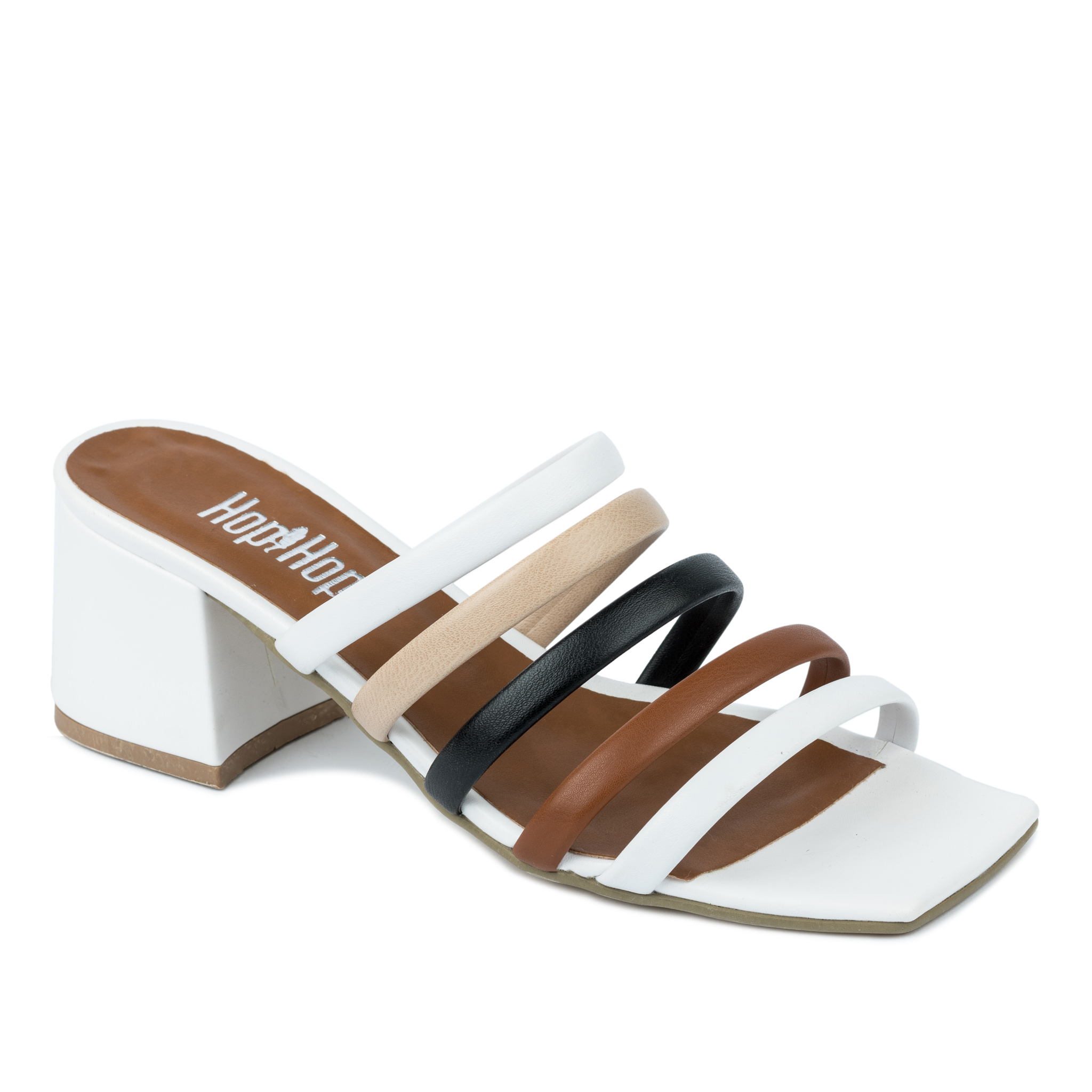 MULES WITH BLOCK HEEL AND BELTS - WHITE