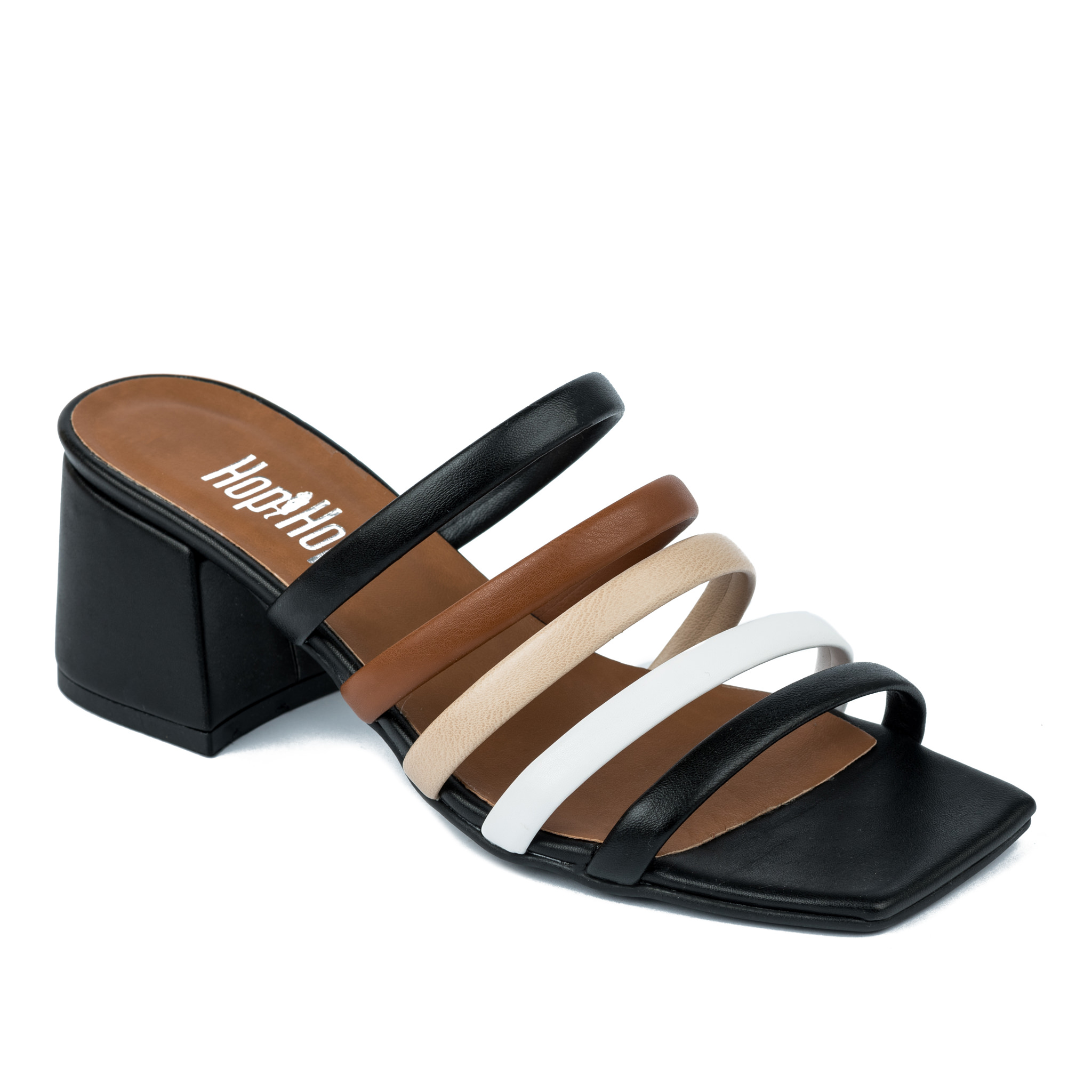 MULES WITH BLOCK HEEL AND BELTS - BLACK