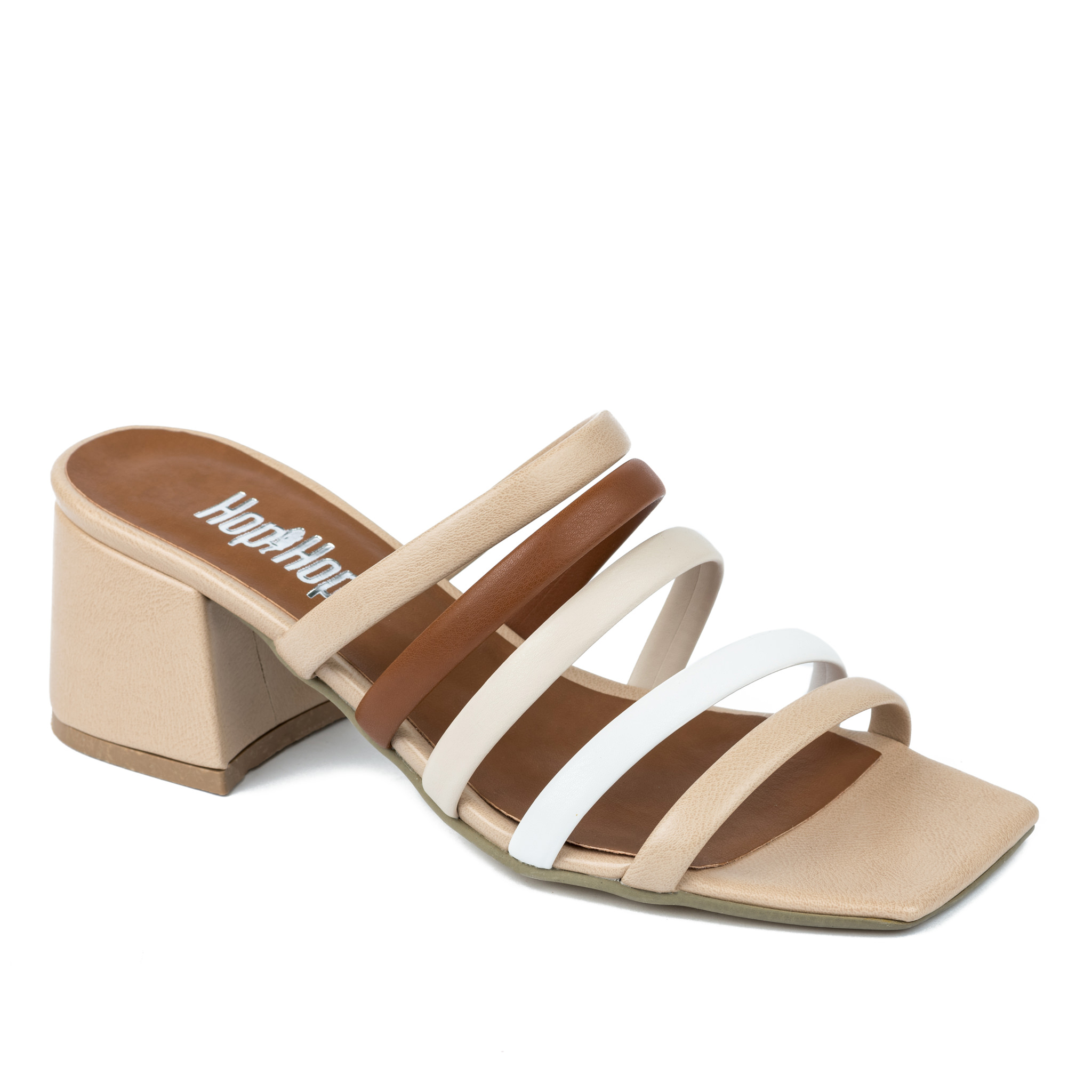 MULES WITH BLOCK HEEL AND BELTS - BEIGE