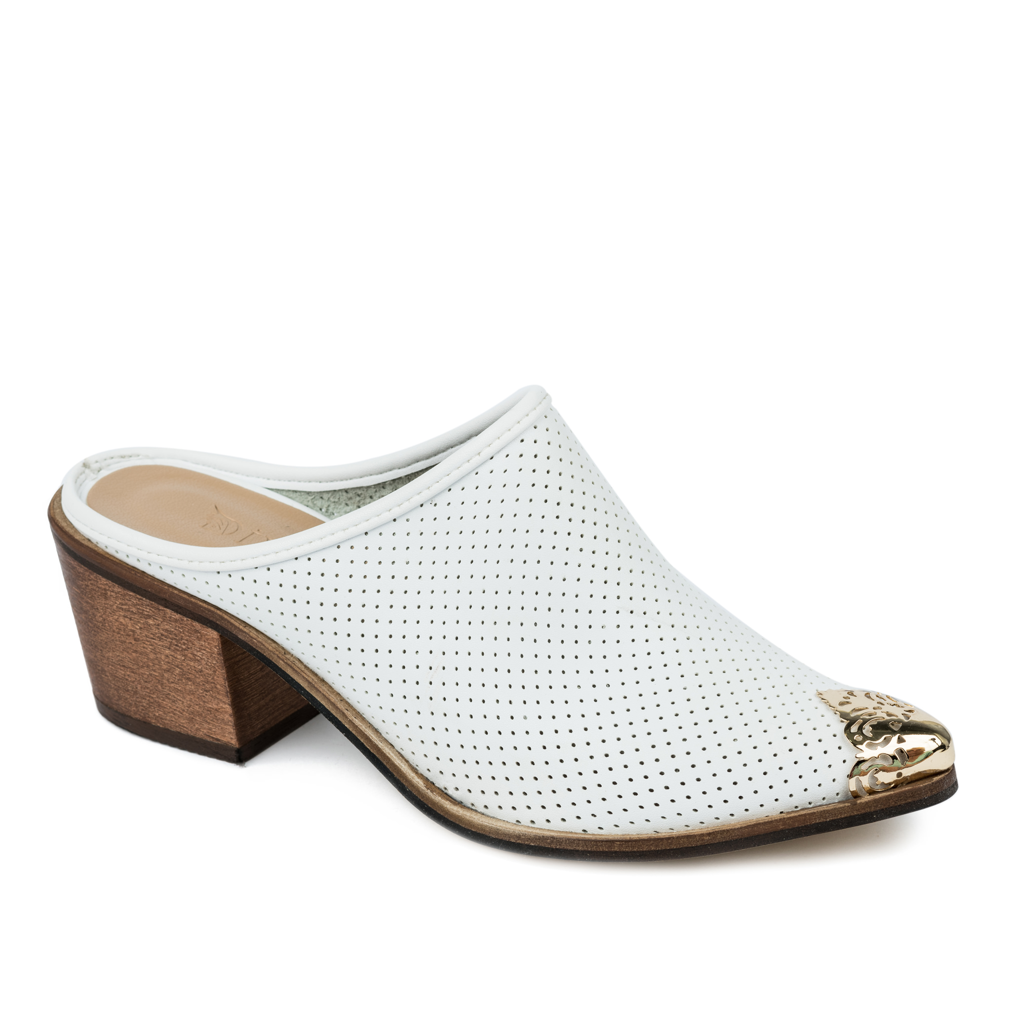 HOLLOW MULES WITH BLOCK HEEL - WHITE
