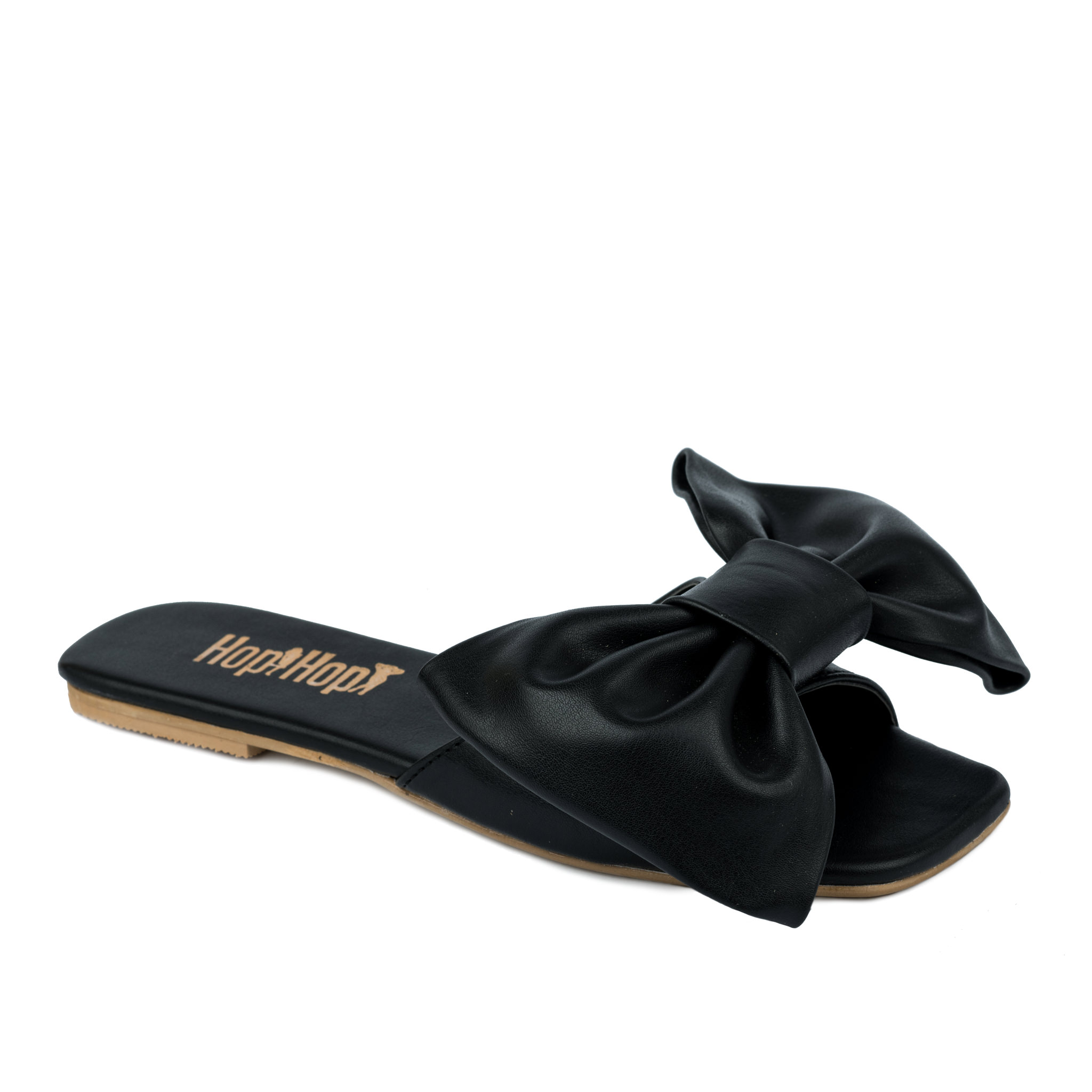 FLAT MULES WITH BOW - BLACK