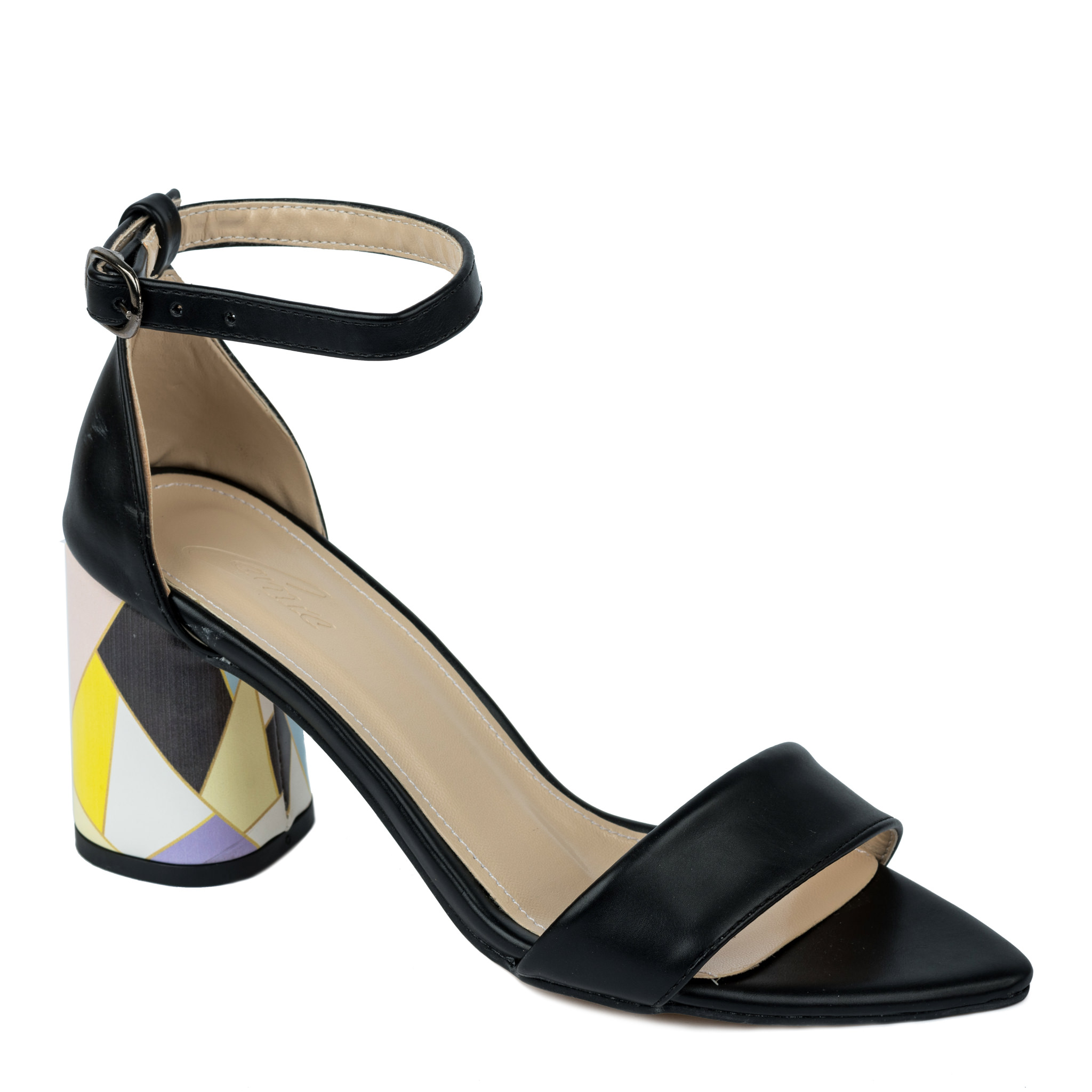 SANDALS WITH COLORFUL BLOCK HEEL - BLACK