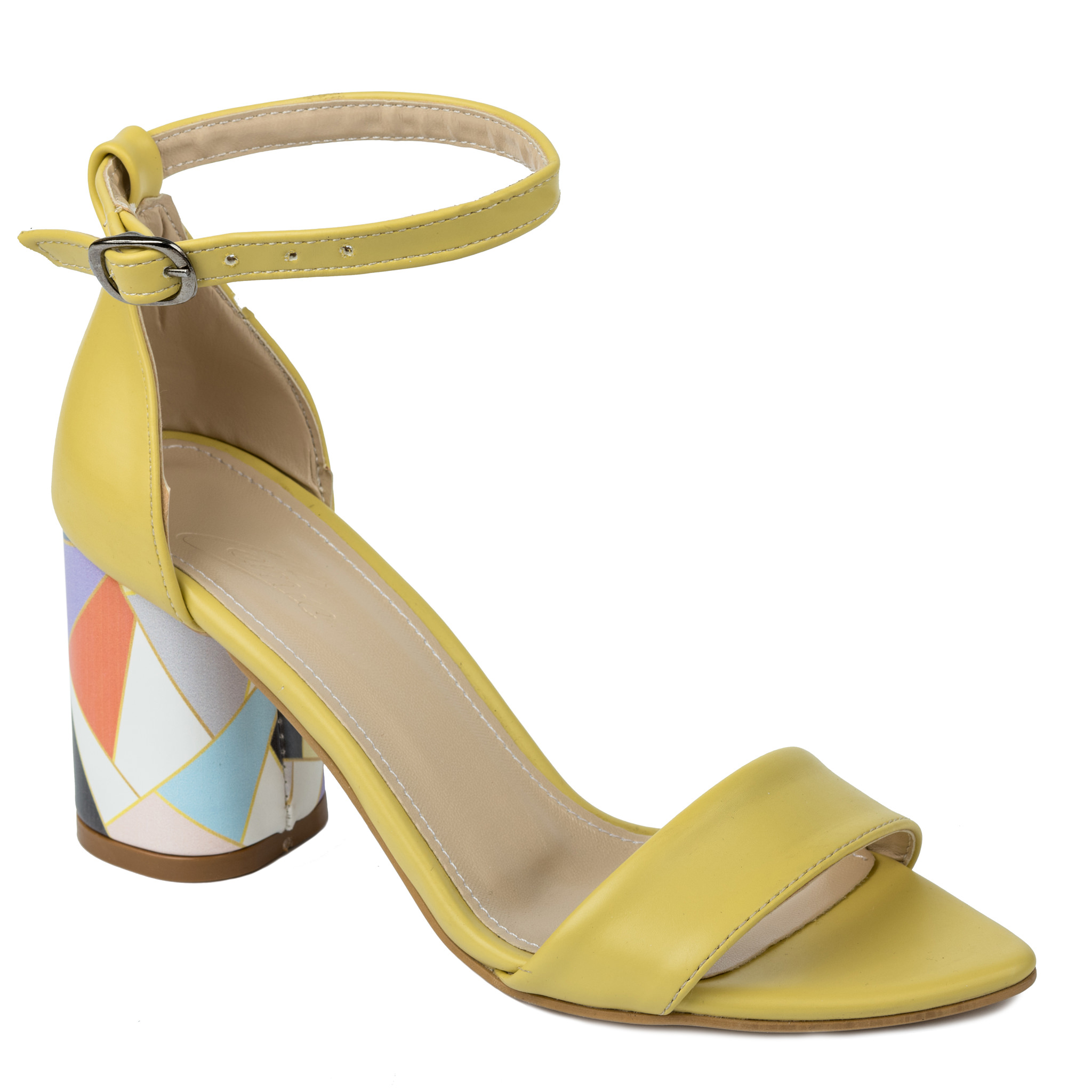 SANDALS WITH COLORFUL BLOCK HEEL - YELLOW
