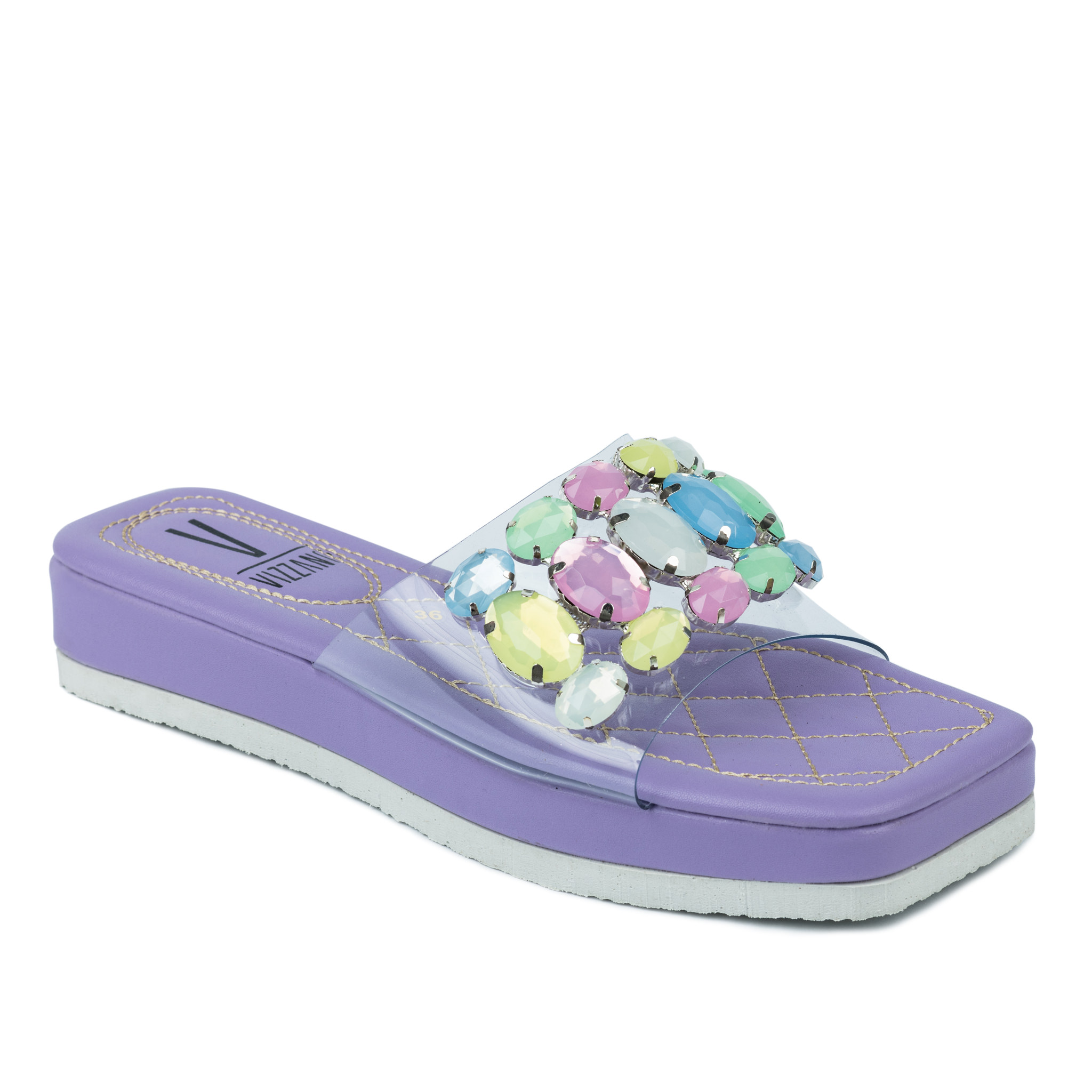 HIGH SOLE MULES WITH ORNAMENTS - PURPLE