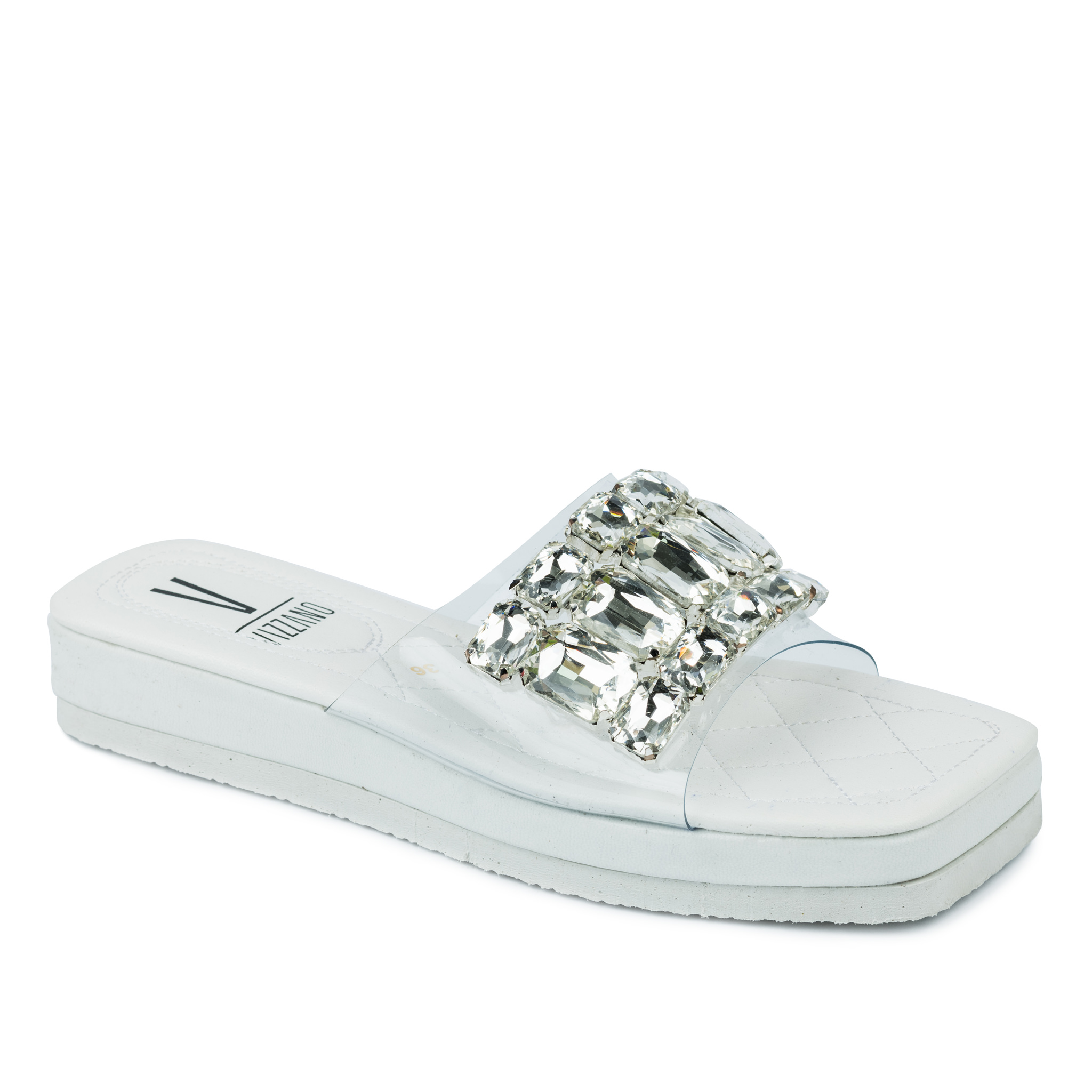 HIGH SOLE MULES WITH ORNAMENTS - WHITE