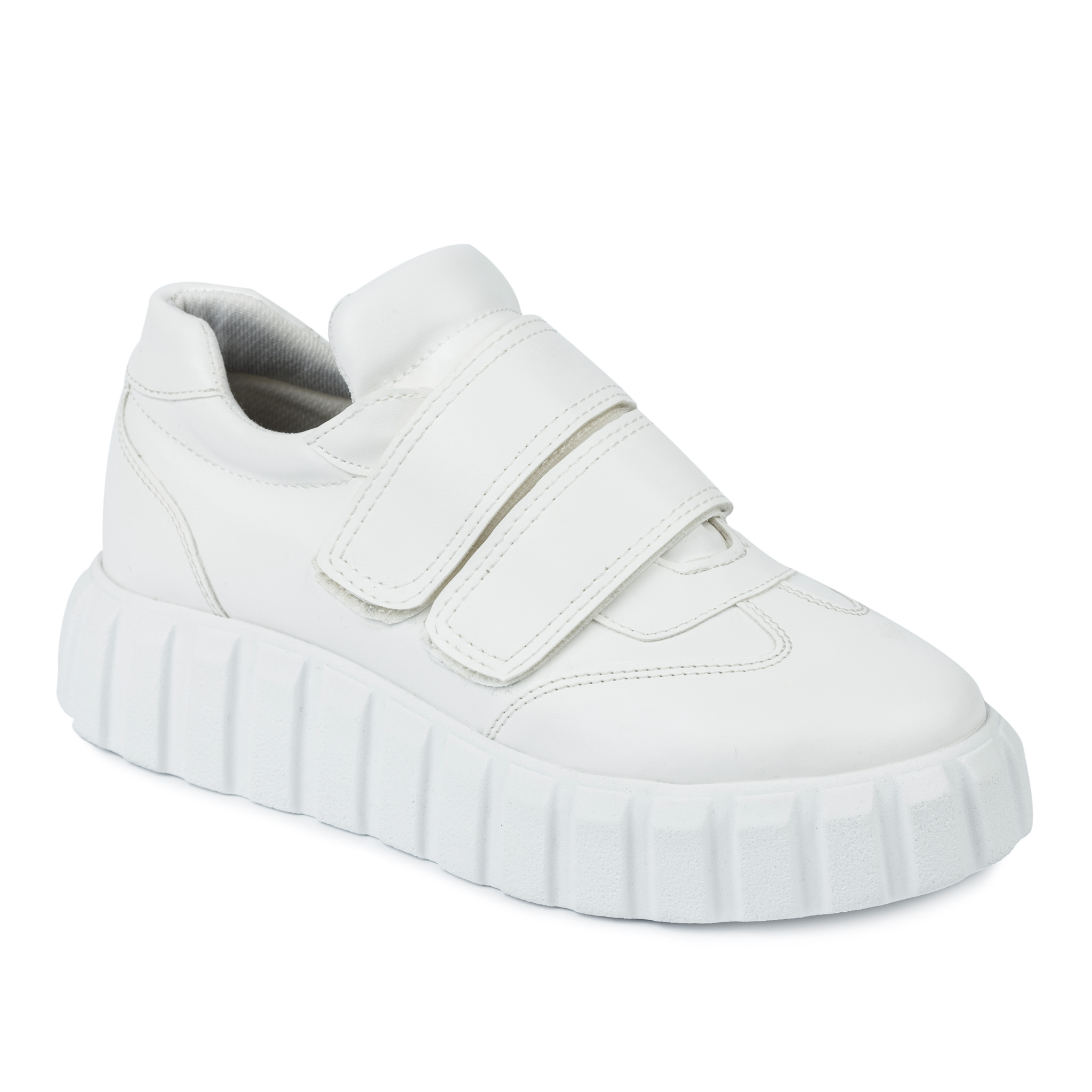 HIGH SOLE SNEAKERS WITH VELCRO BAND - WHITE