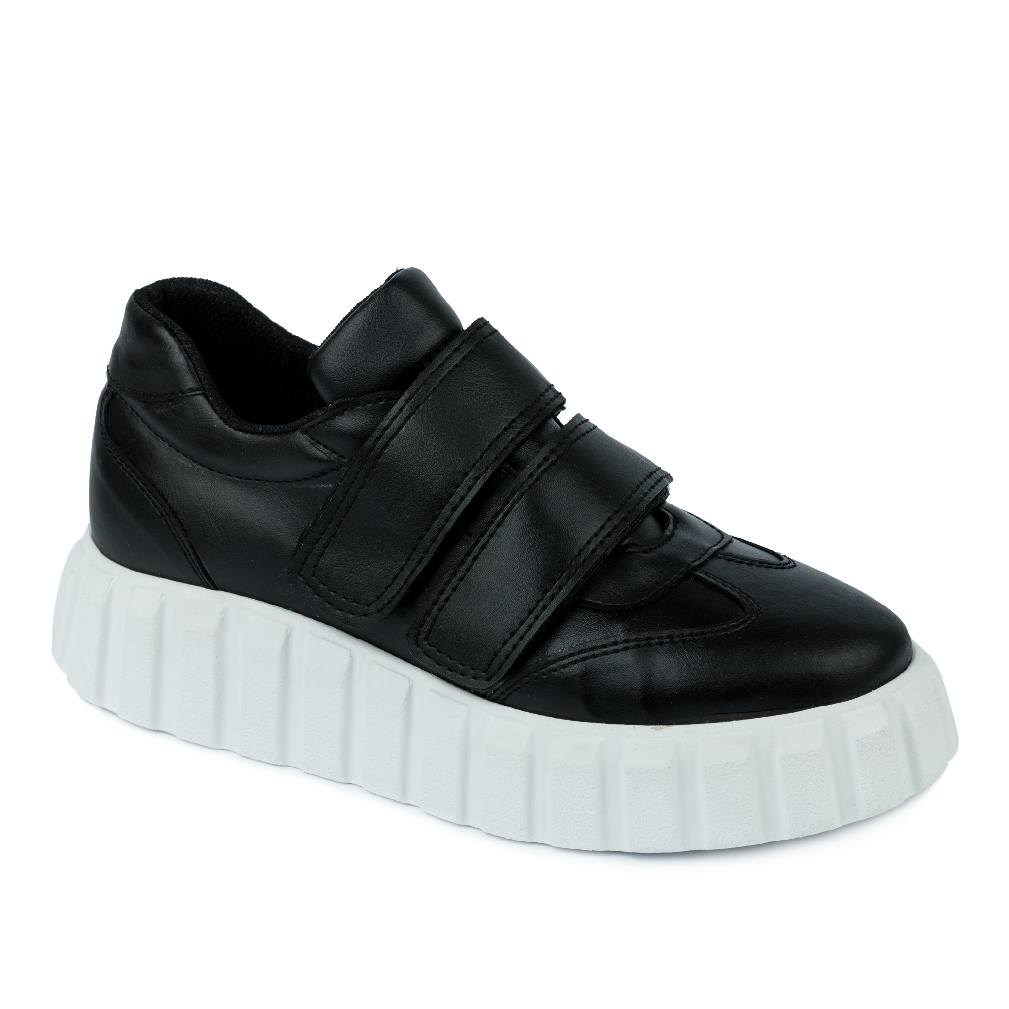HIGH SOLE SNEAKERS WITH VELCRO BAND - BLACK