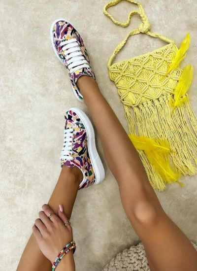 LEATHER LACE UP SNEAKERS WITH PRINT - ROSE
