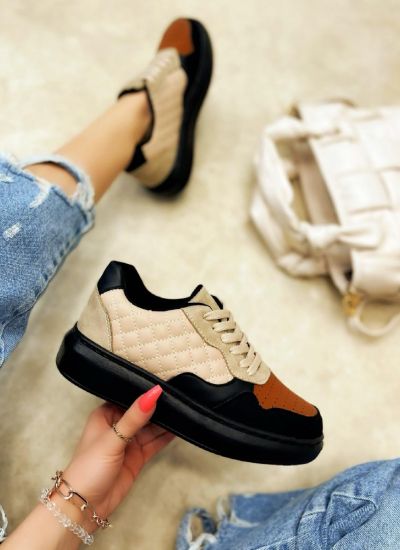 SAW SNEAKERS WITH HIGH SOLE - CAMEL/BLACK