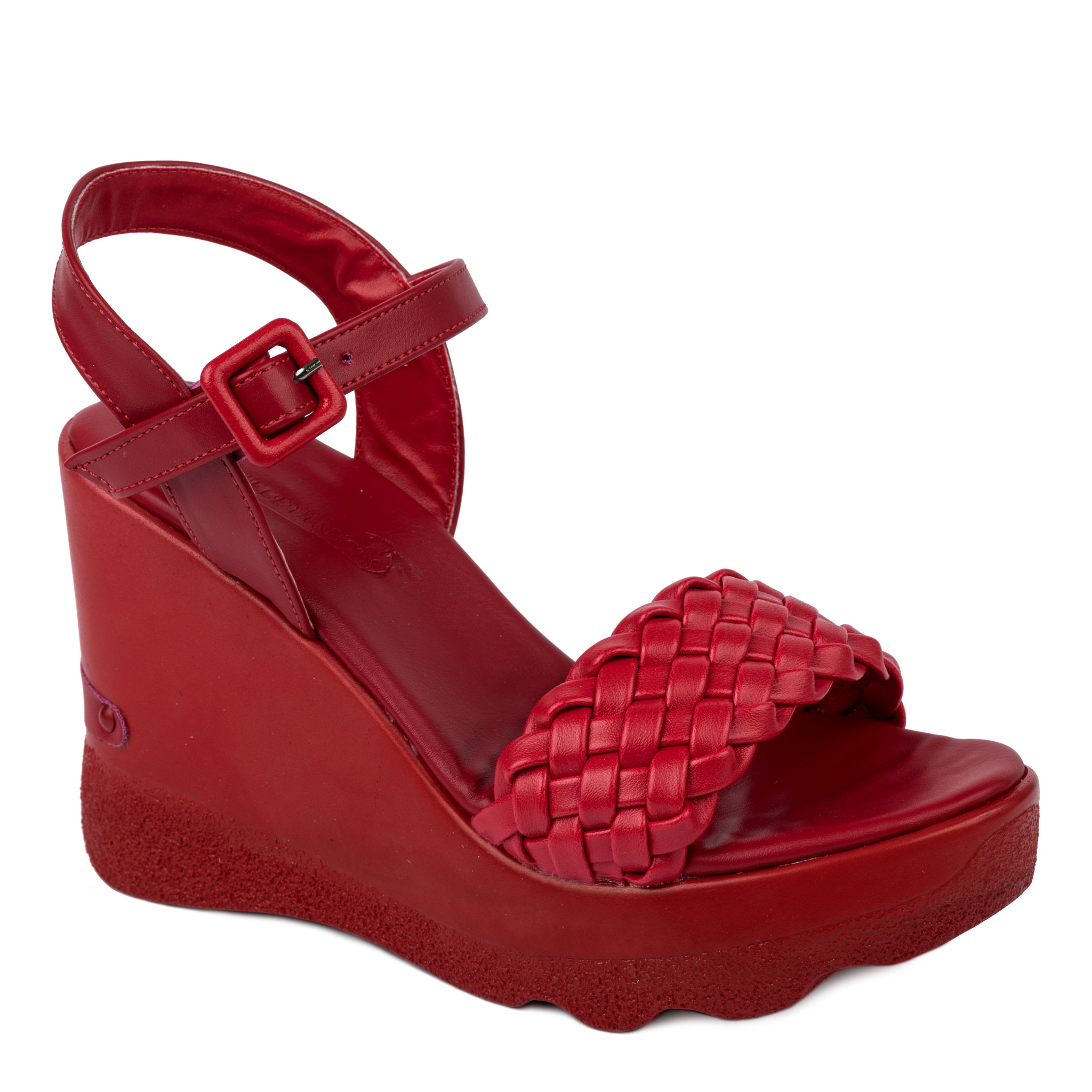 KNITTED WEDGE SANDALS - RED