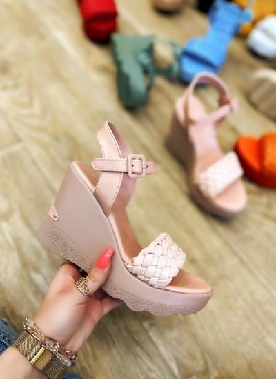 KNITTED WEDGE SANDALS - ROSE