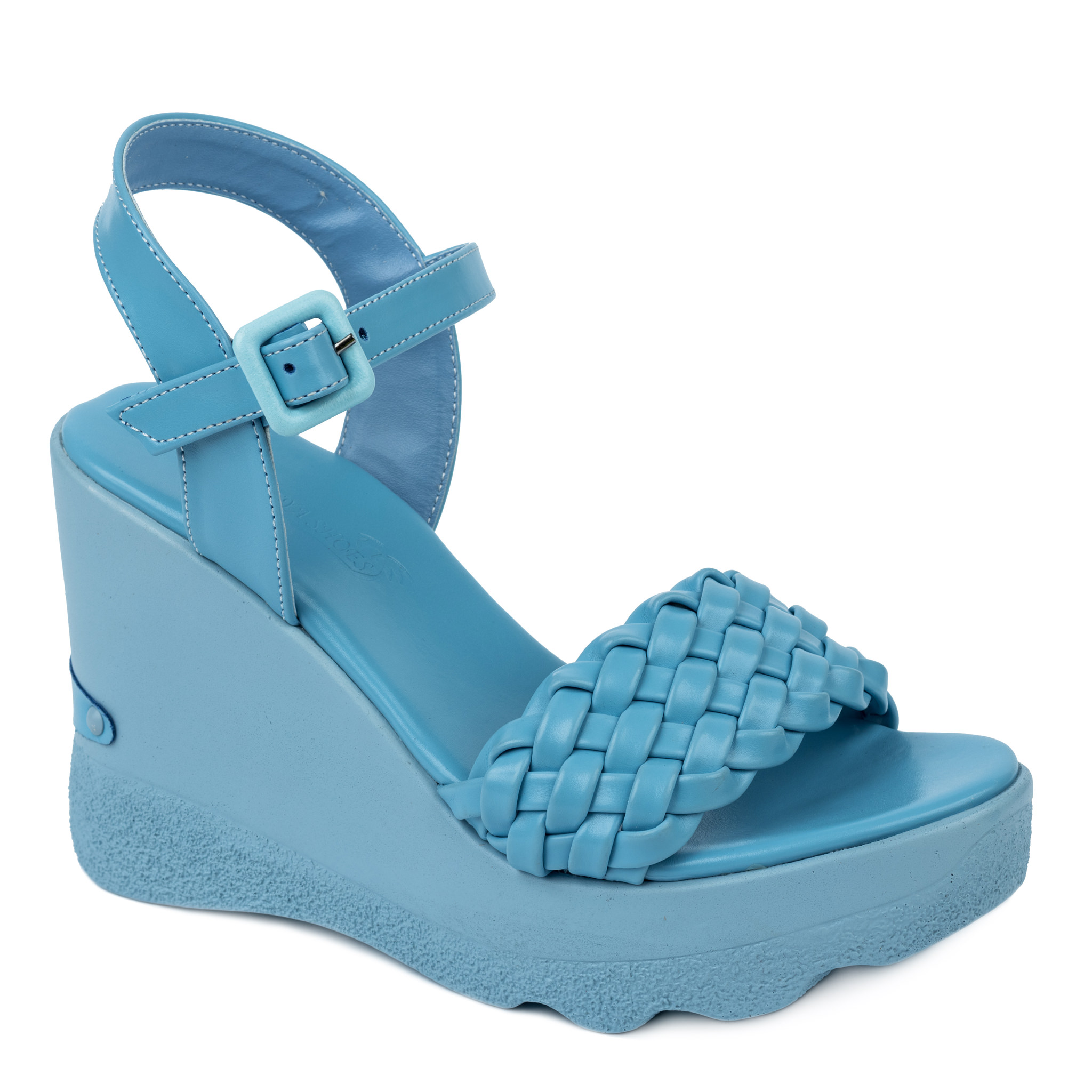 KNITTED WEDGE SANDALS - BLUE