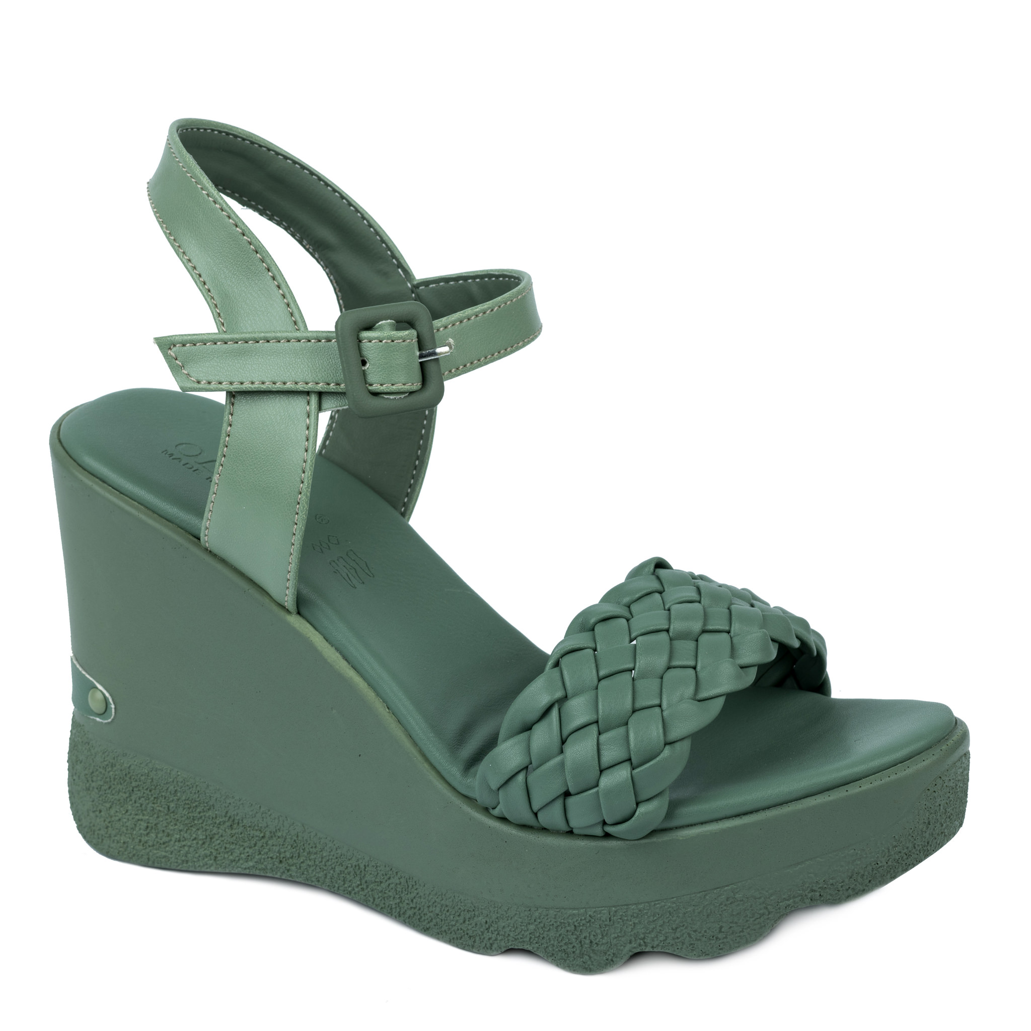 KNITTED WEDGE SANDALS - GREEN