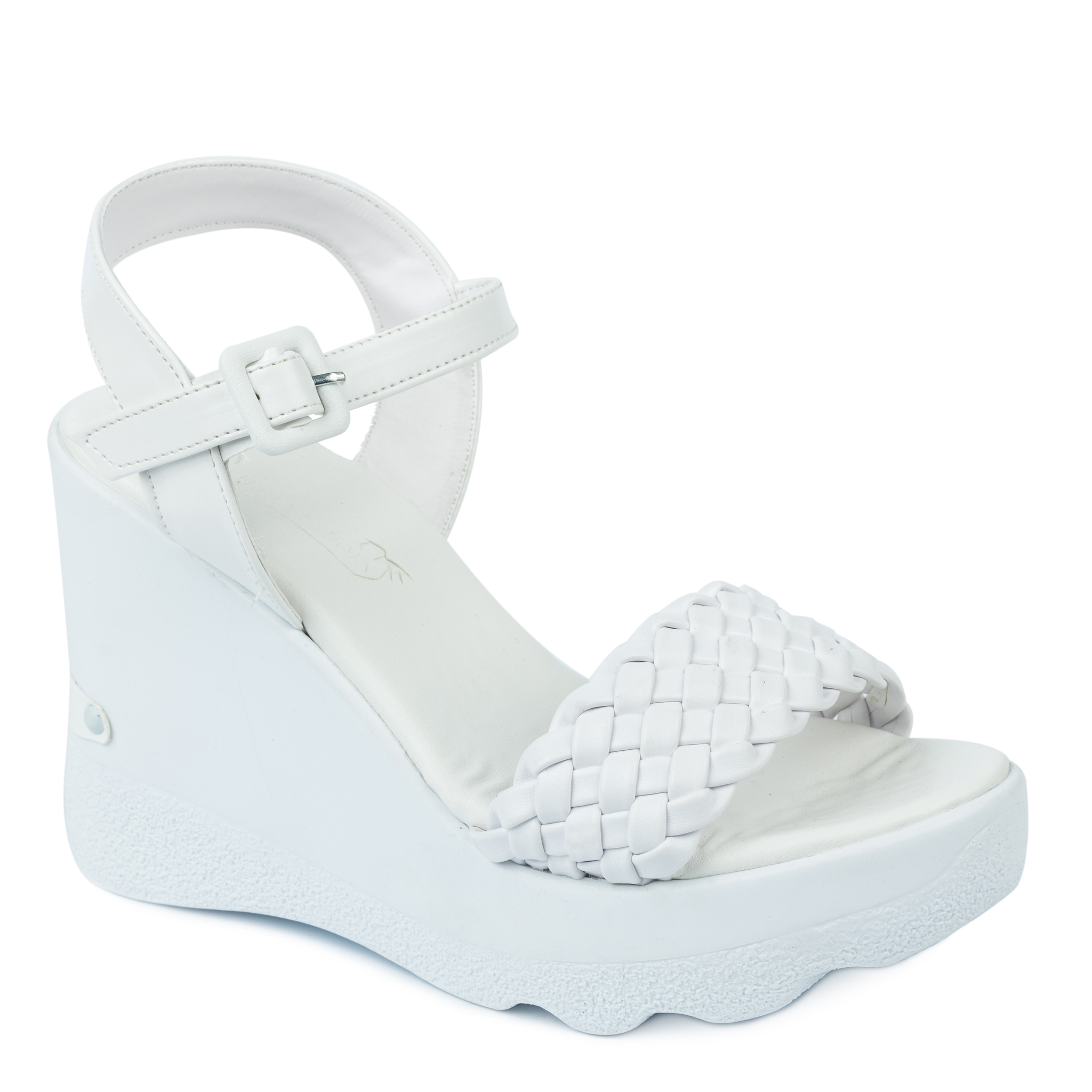 KNITTED WEDGE SANDALS - WHITE