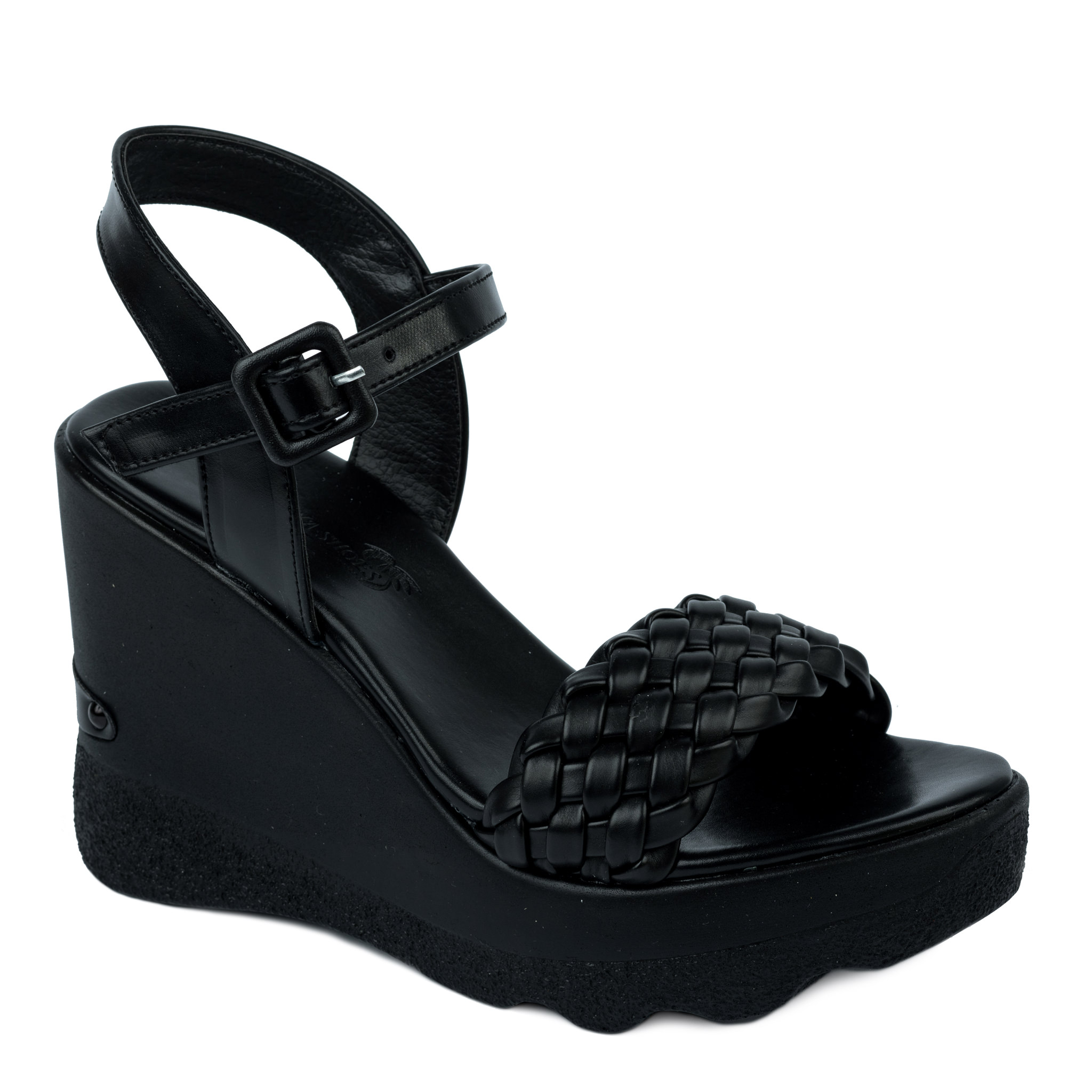 KNITTED WEDGE SANDALS - BLACK