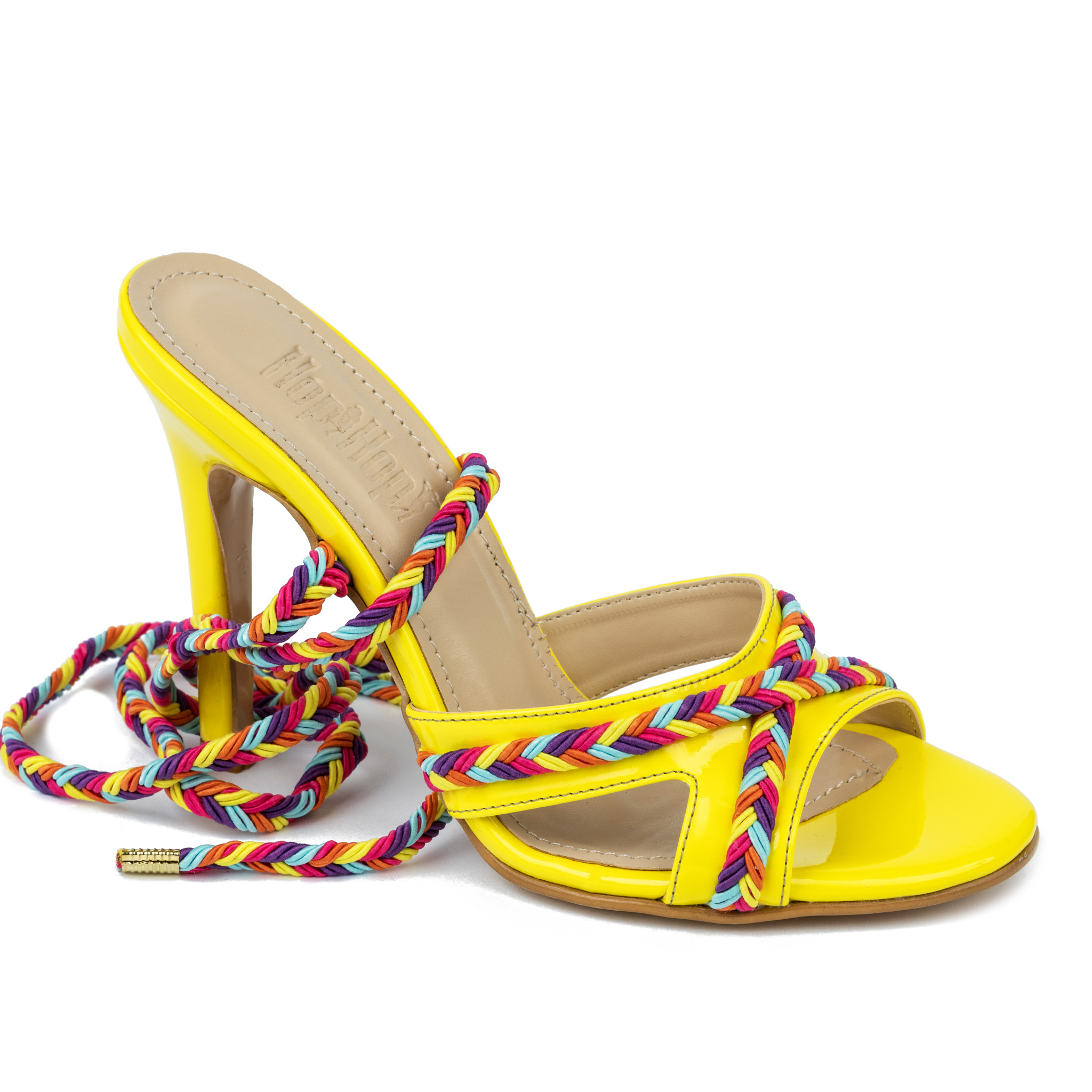 LACE UP SANDALS THIN HEEL - YELLOW