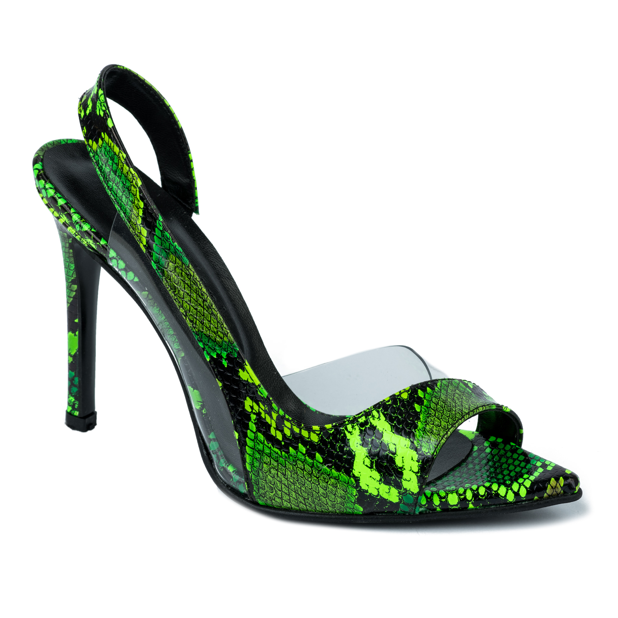 NEON SNAKE SANDALS WITH THIN HEEL - GREEN