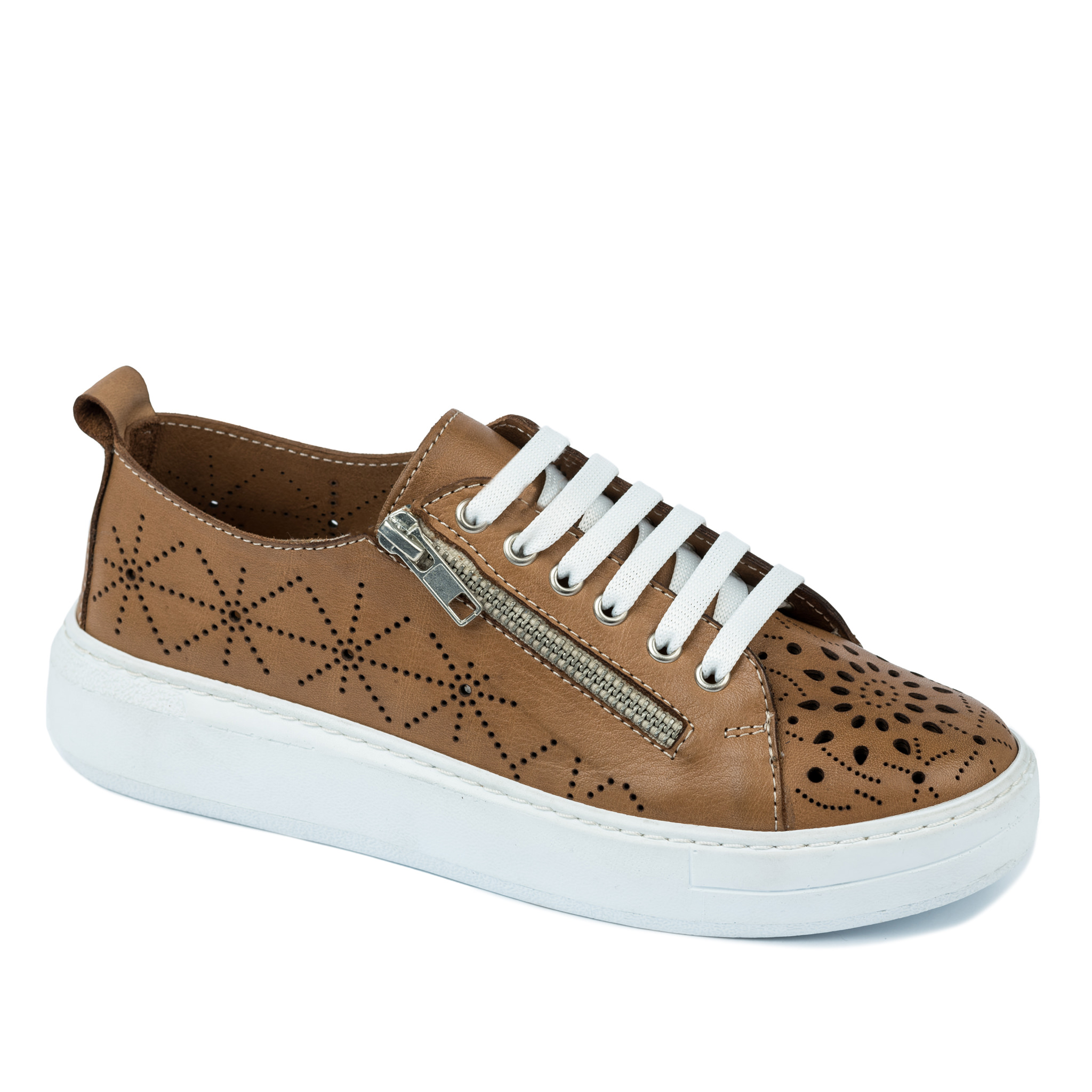 Leather sneakers A494 - CAMEL