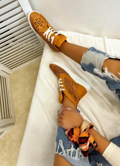 Leather sneakers A495 - ORANGE