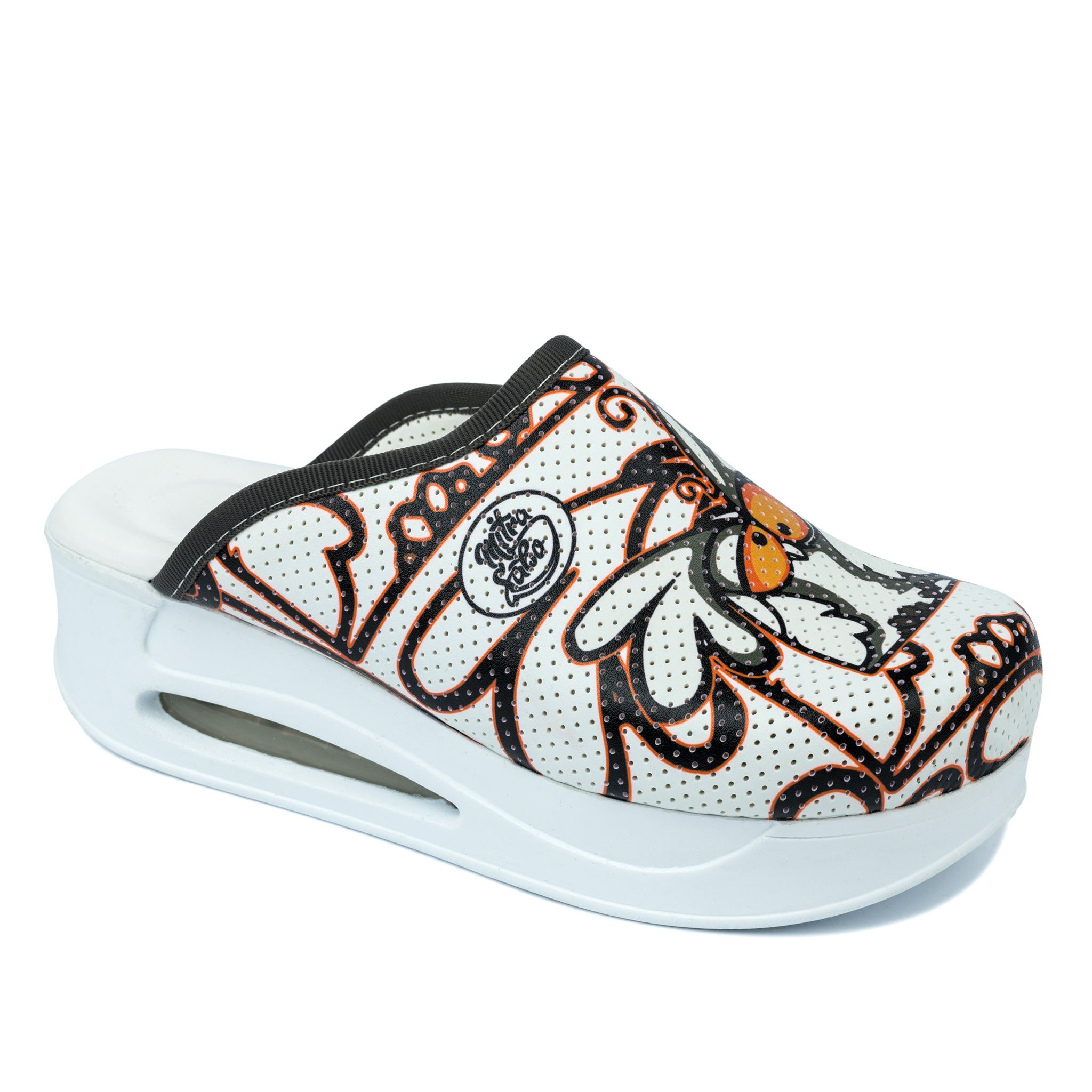 Patterned women clogs A505 - OWL AIR - WHITE