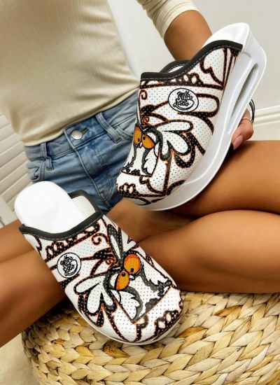 Patterned women clogs A505 - OWL AIR - WHITE
