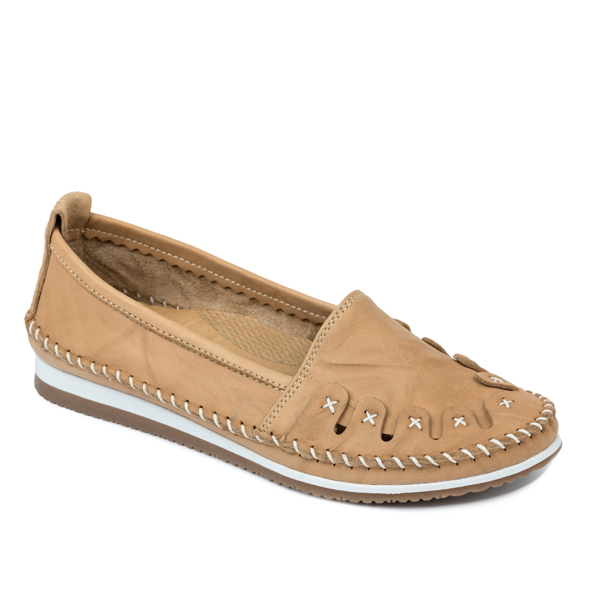 Flat leather shoes A508 - BEIGE