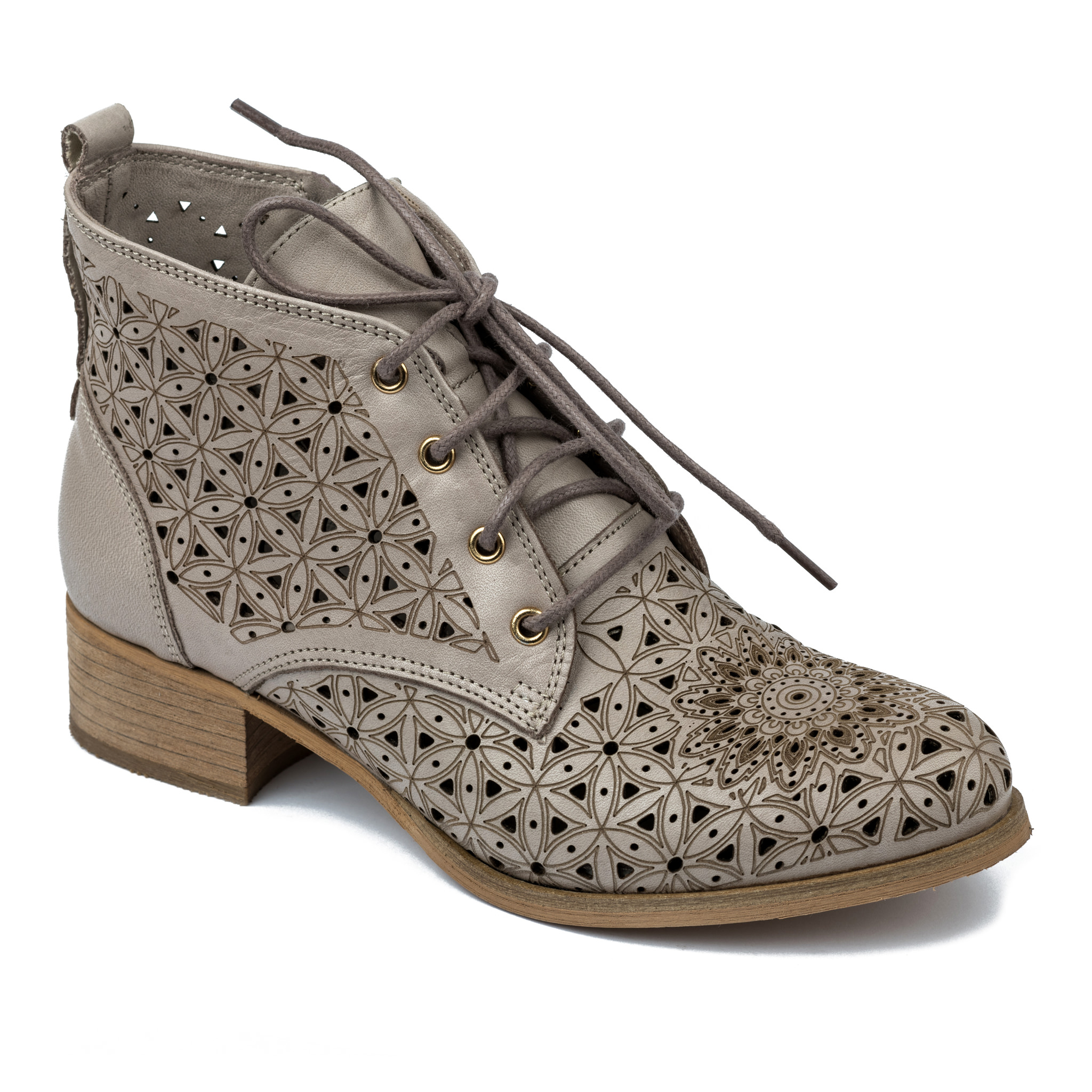 Leather summer boots A535 - BEIGE