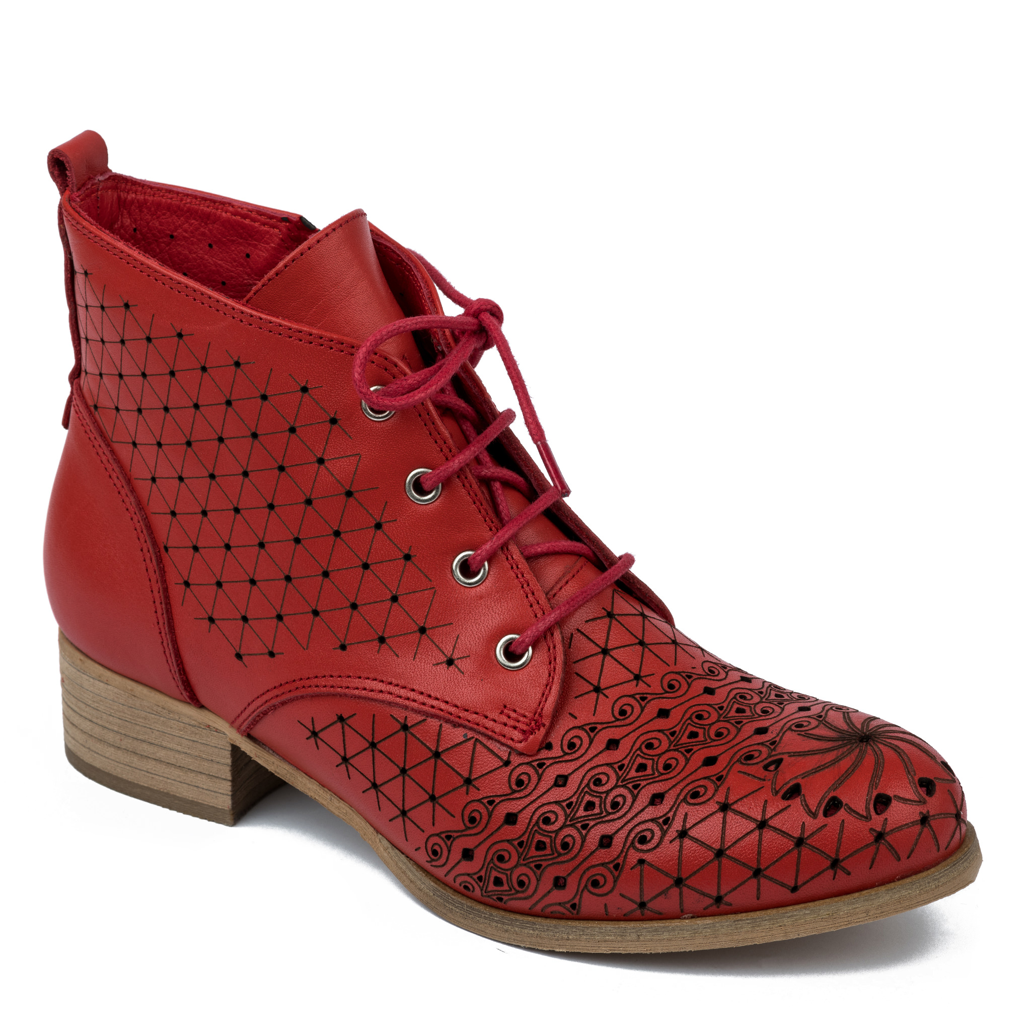 Leather summer boots A535 - RED