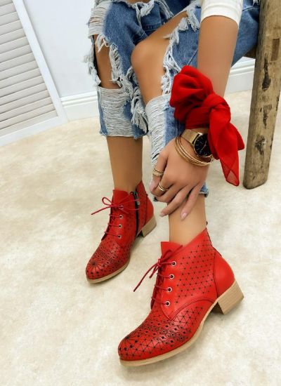 Leather summer boots A535 - RED
