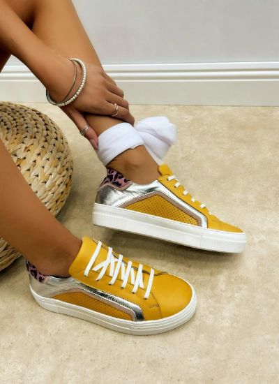 Leather sneakers A542 - YELLOW