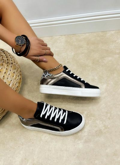 Leather sneakers A542 - BLACK