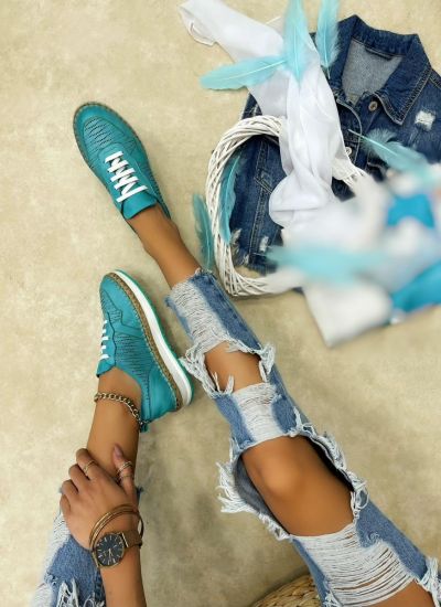 Leather sneakers A546 - TURQUOISE