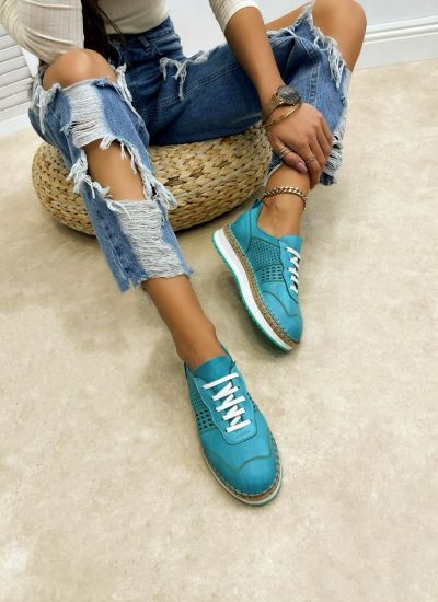 Leather sneakers A547 - TURQUOISE