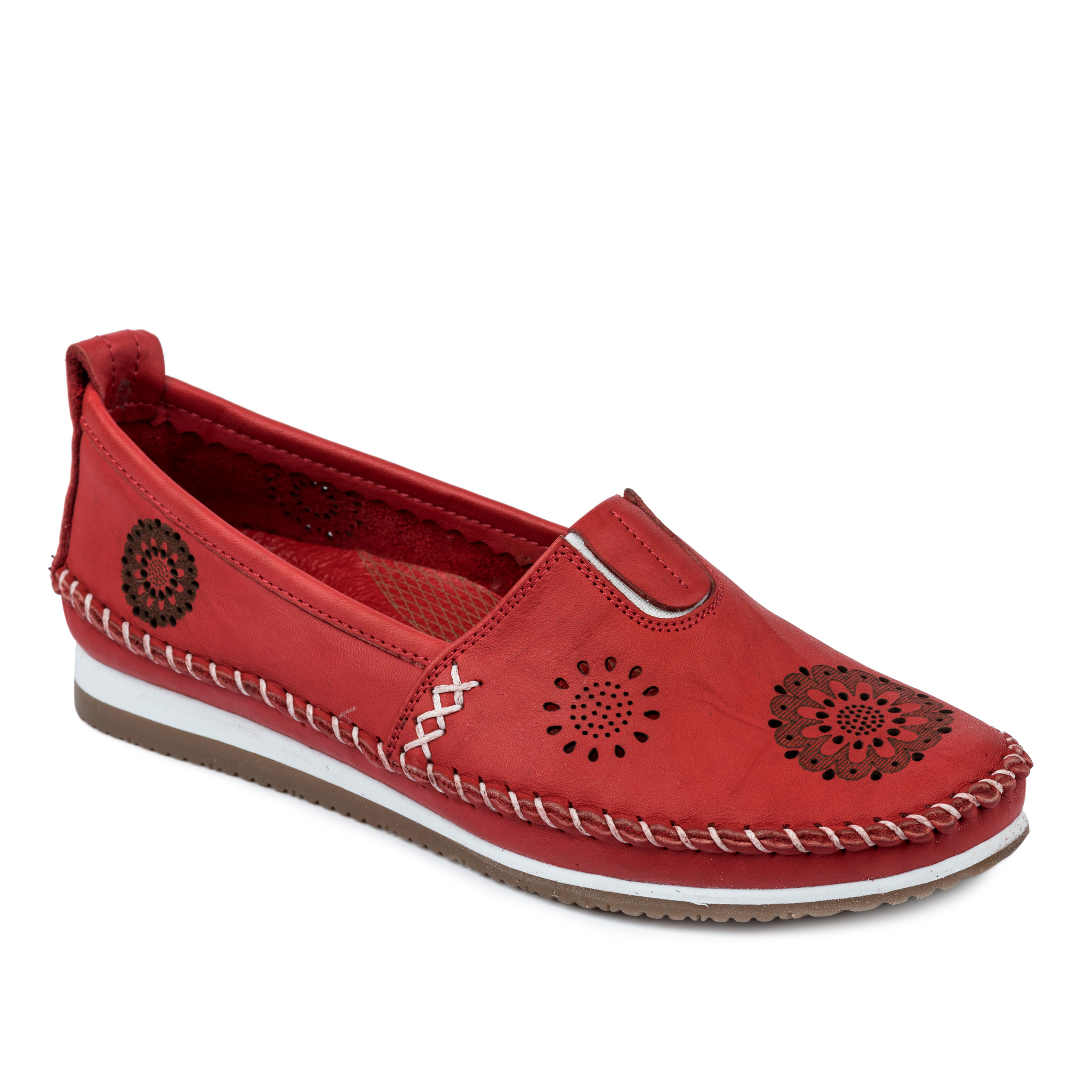 Flat leather shoes A243 - RED