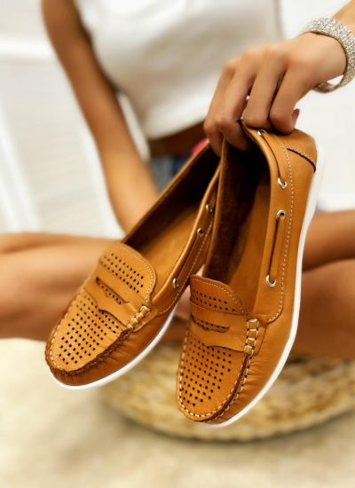 Leather moccasins A597 - CAMEL