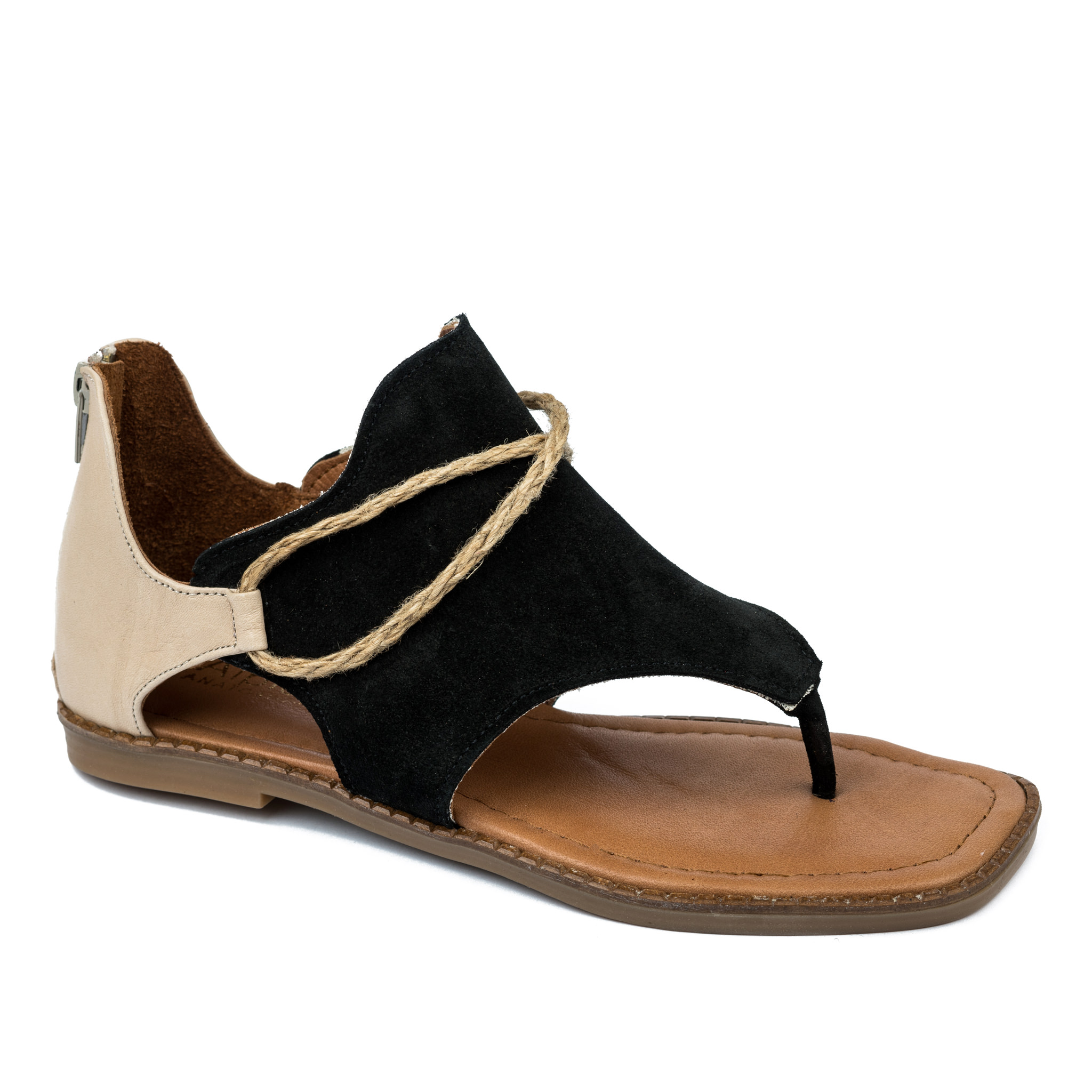 Leather sandals A643 - BLACK